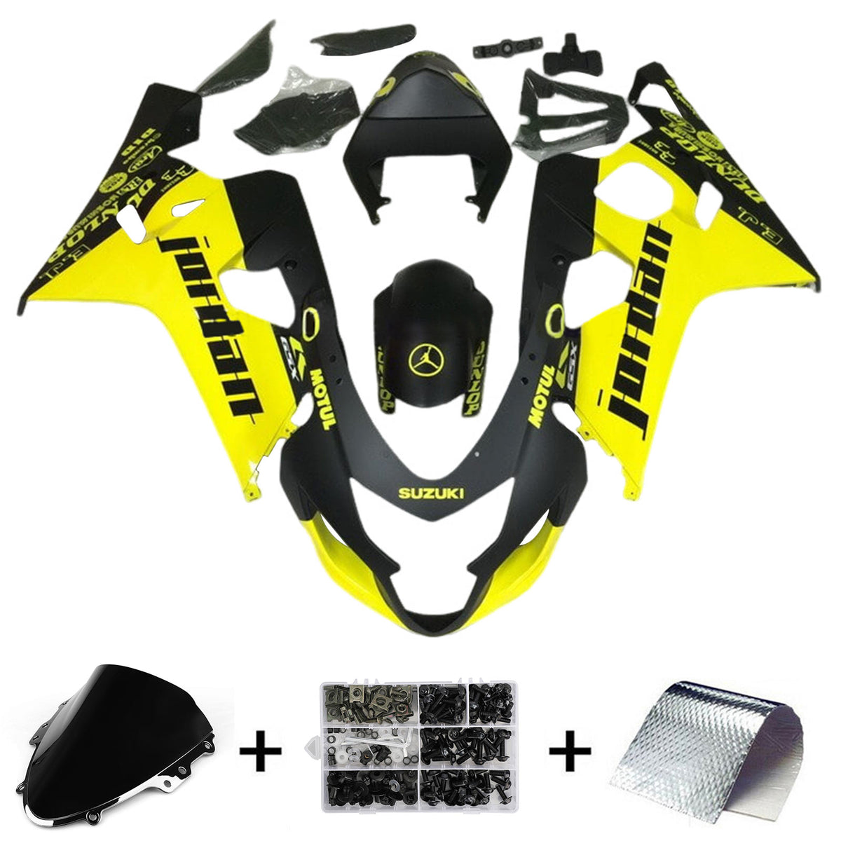 Amotopart 2004-2005 K4 GSXR 600/750 Suzuki Kit de carénage jaune et noir