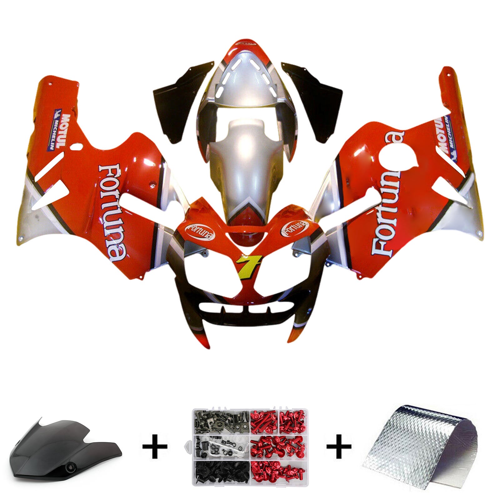 Amotopart 2002-2005  Kawasaki ZX12R Red Silver & White Fairing Kit