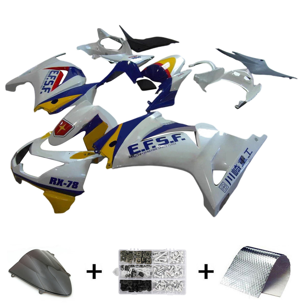 Amotopart 2008-2012 Kawasaki EX250 Ninja250R Kit de carenado blanco y azul