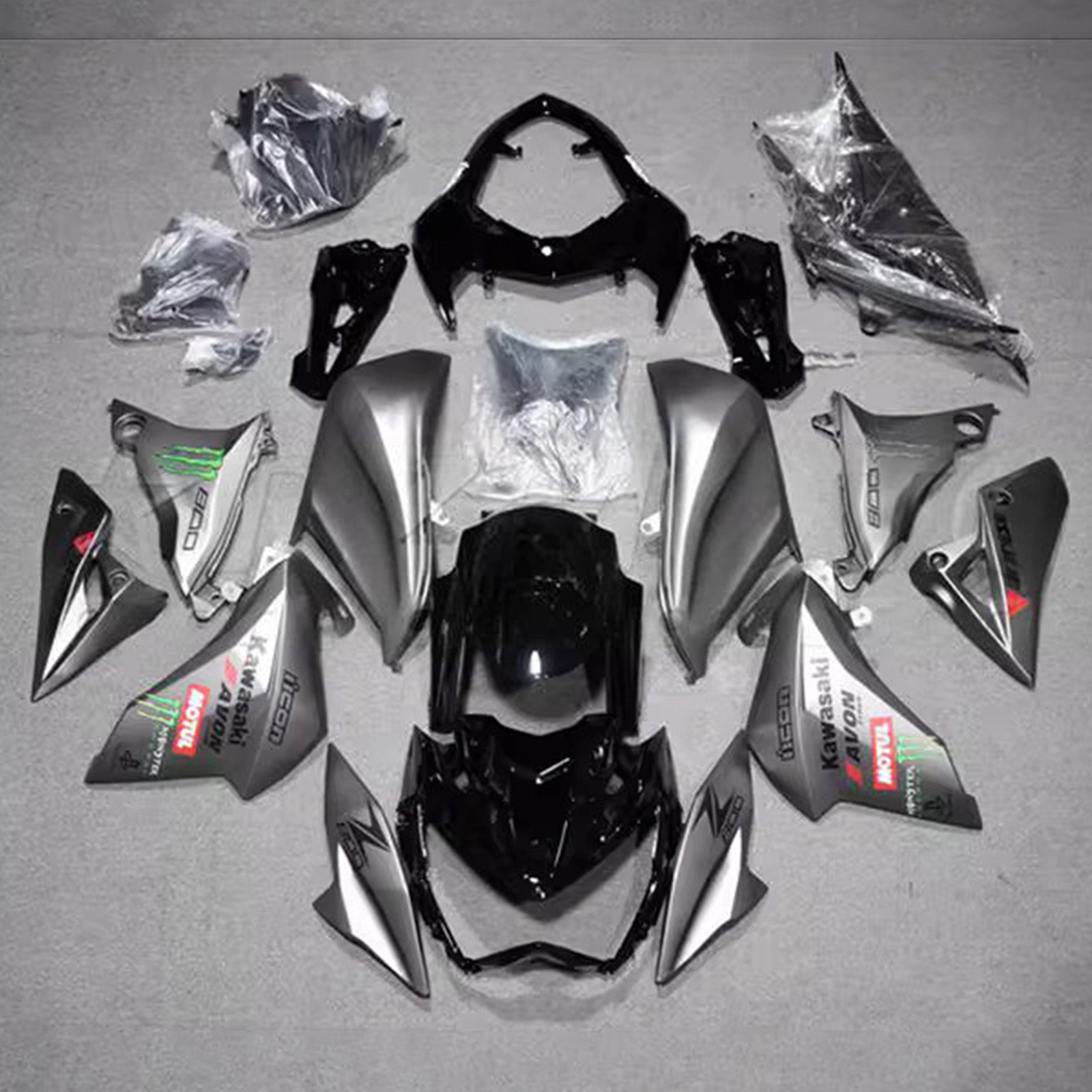 Amotopart 2013-2018 Kawasaki Z800 Grey Black Fairing Kit