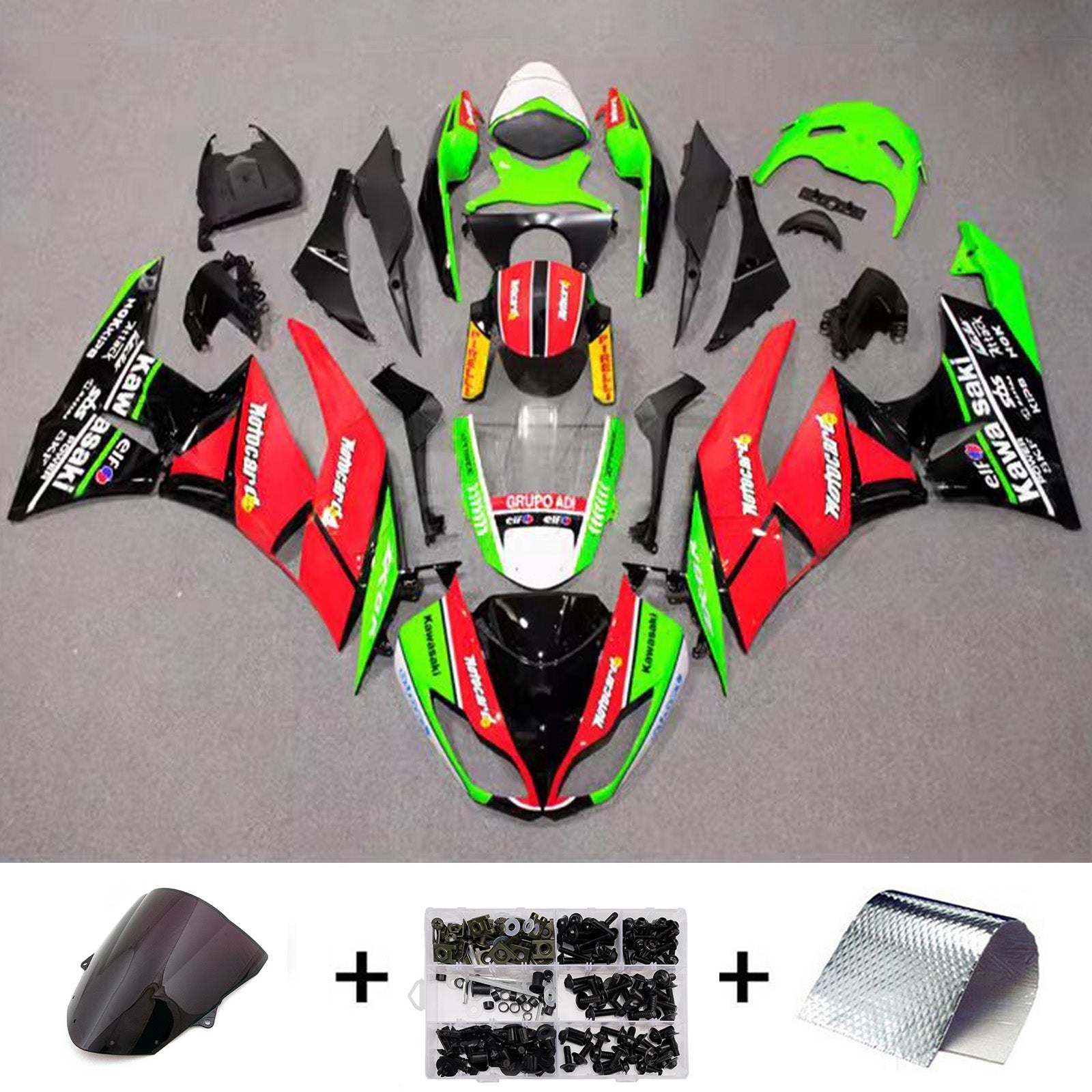 Amotopart 2009-2012 Kawasaki ZX6R 636 Black Red Green Fairing Kit