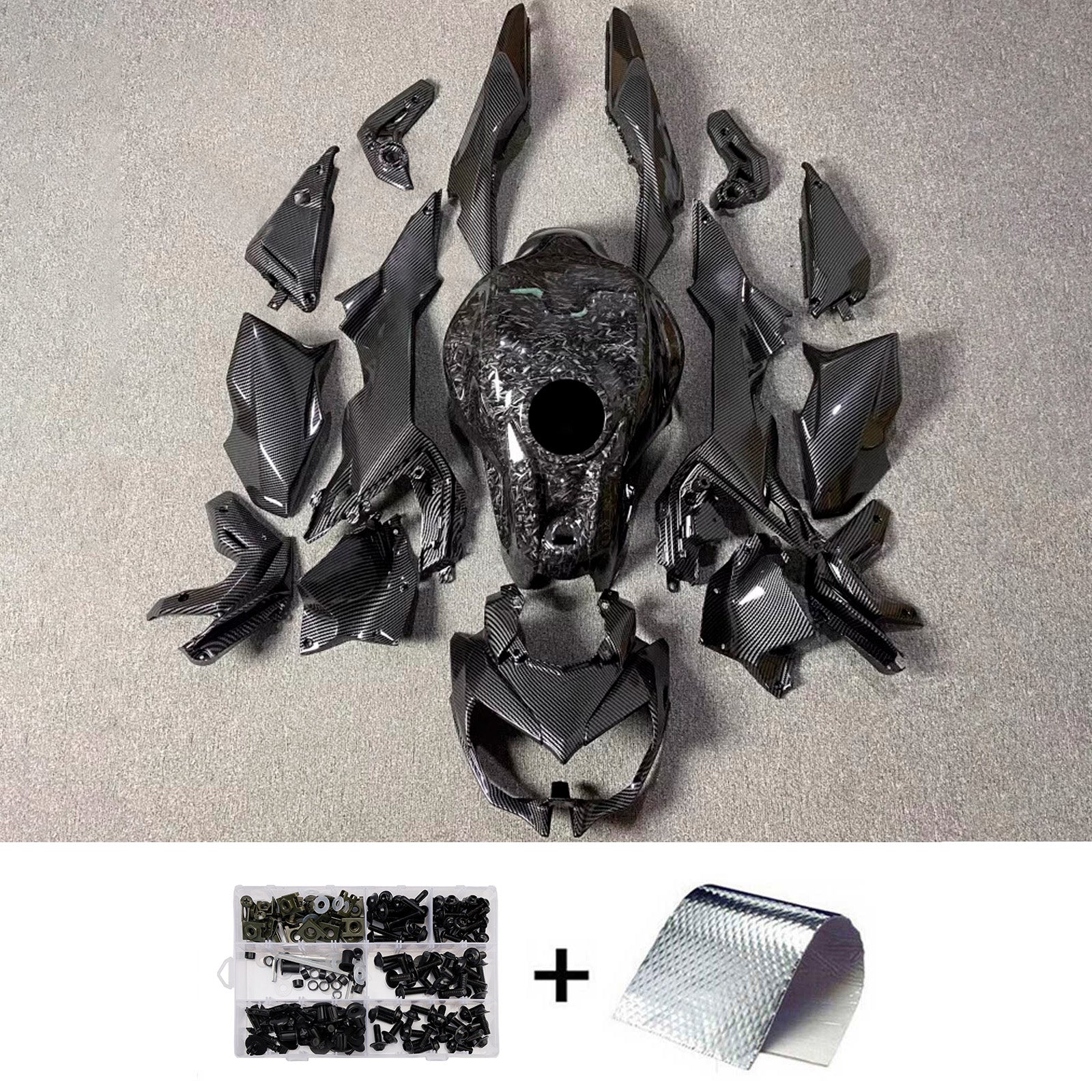 Amotopart 2020-2023 Kawasaki Z650 Black Forged Carbon Fiber Pattern Fairing Kit