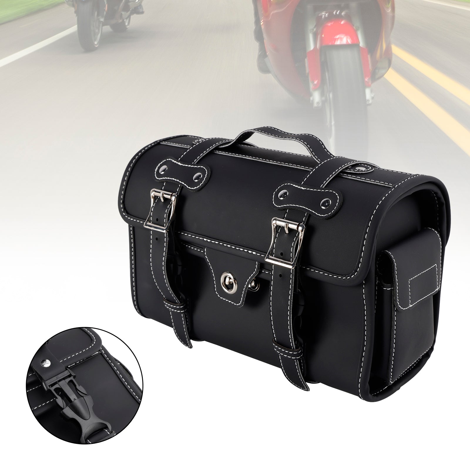 Motorbike Black Tail Bag Pu Side Saddlebag Pannier Luggage Pouch Storage