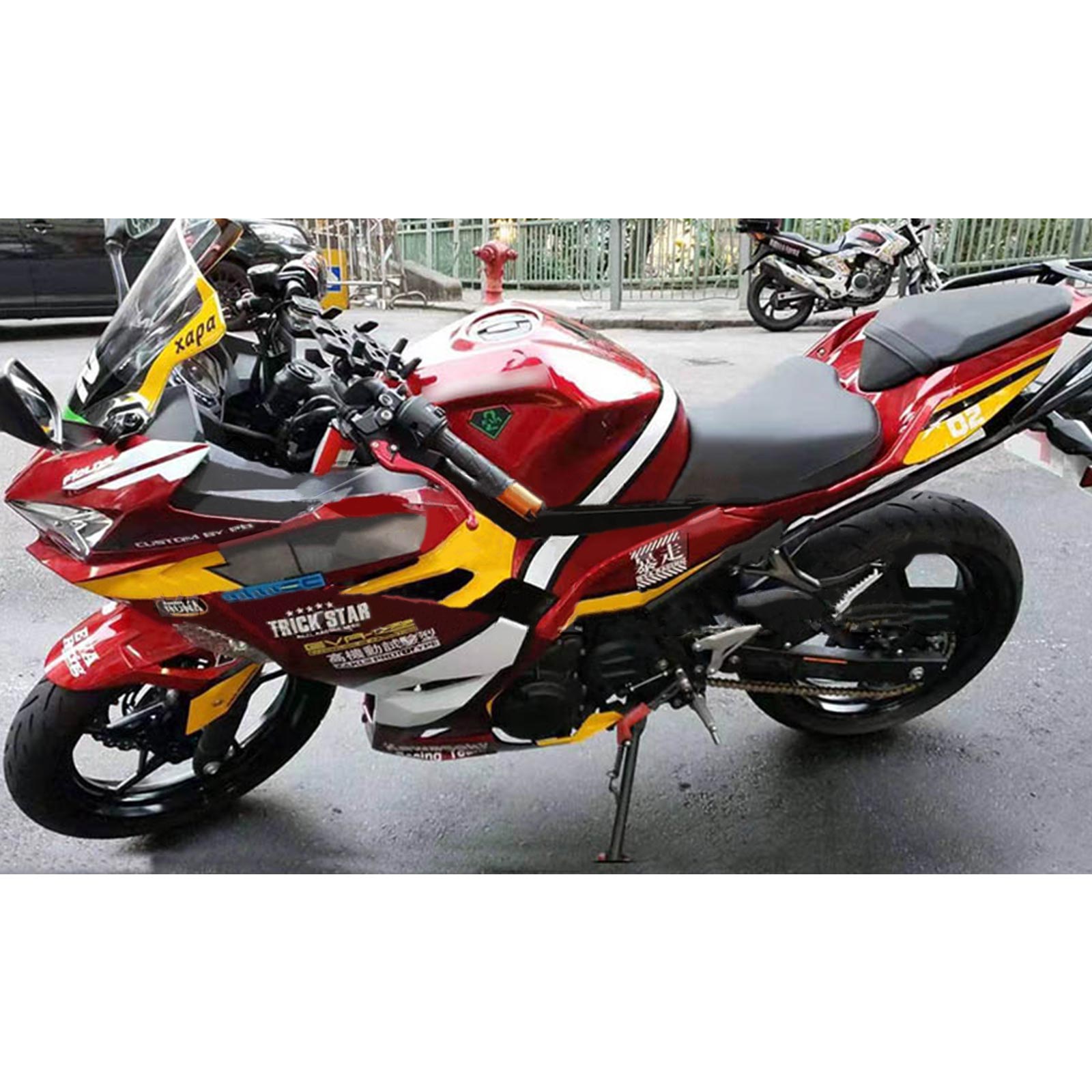 Amotopart 2018-2024 Kawasaki EX400 Ninja400 Kit de carénage rouge et jaune