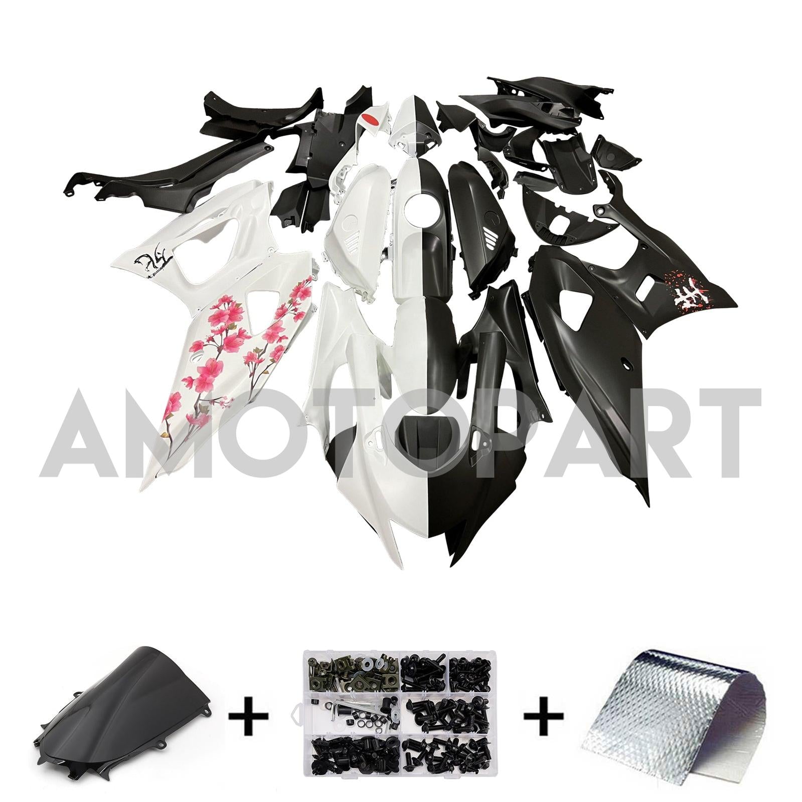 Amotopart 2021-2025 Yamaha YZF-R7 Cherry Blossom Black Fairing Kit