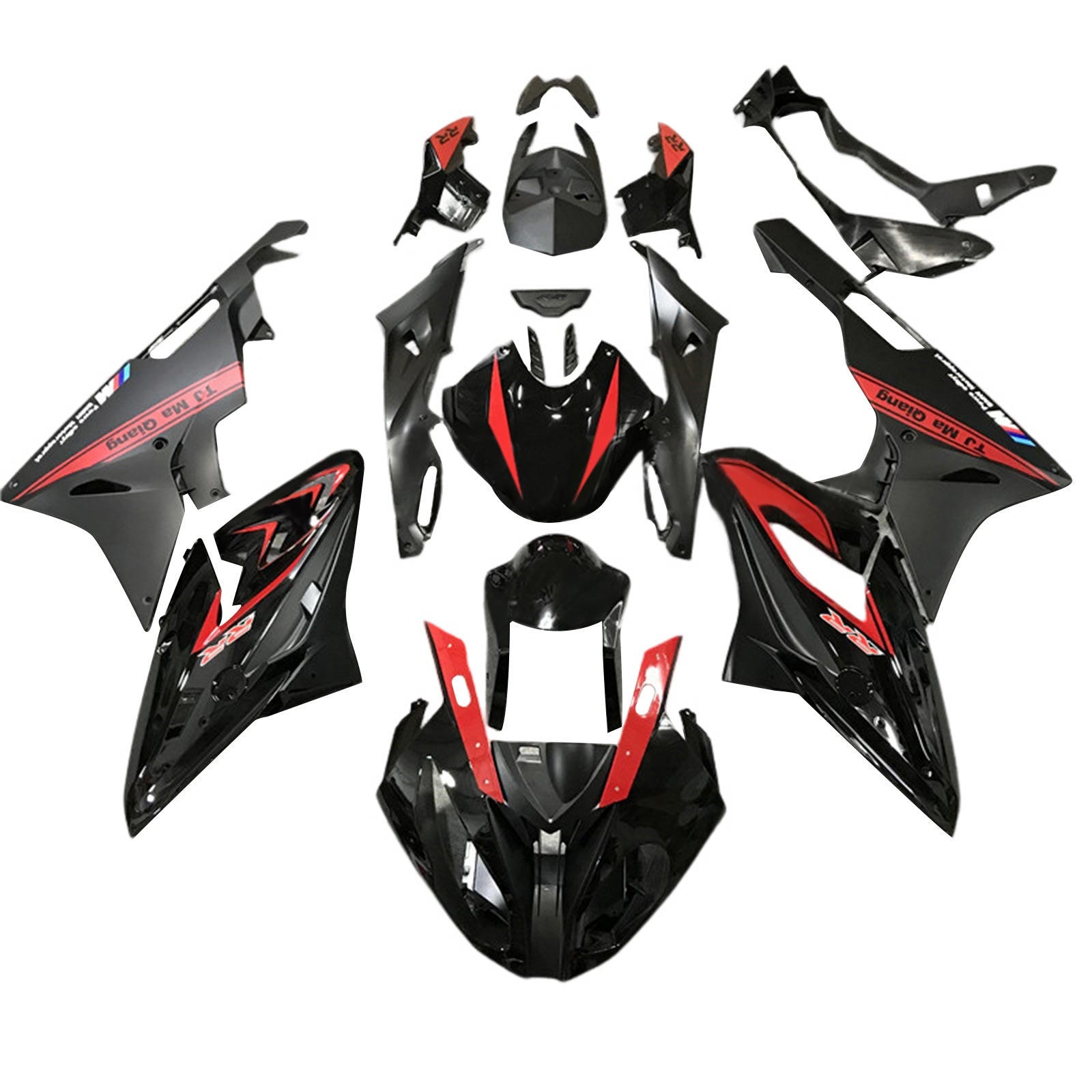 Kit de carénage Amotopart BMW S1000RR 2017-2018 noir et rouge Style9