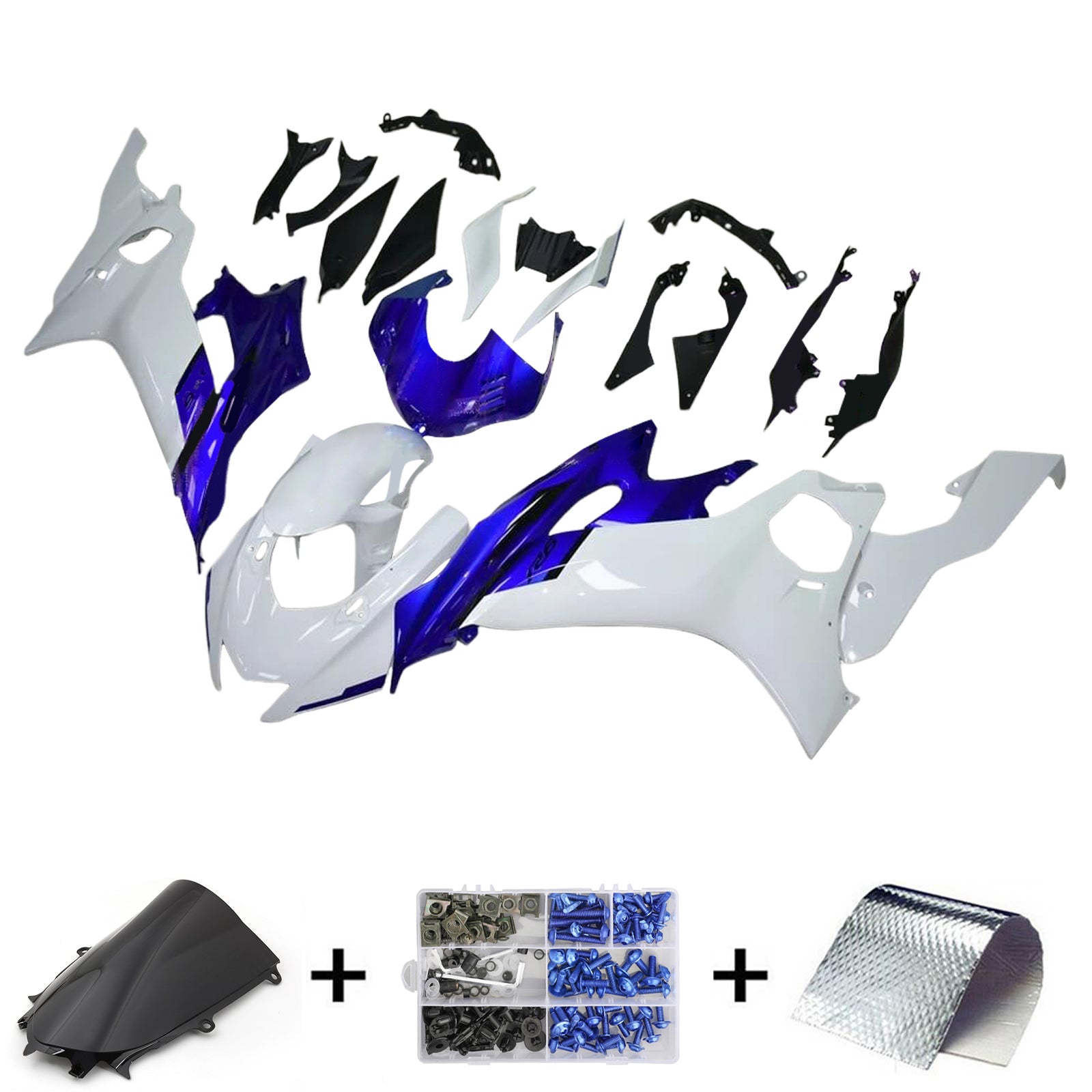 Amotopart 2017-2023 Yamaha YZF R6 Kit de carenado blanco azul