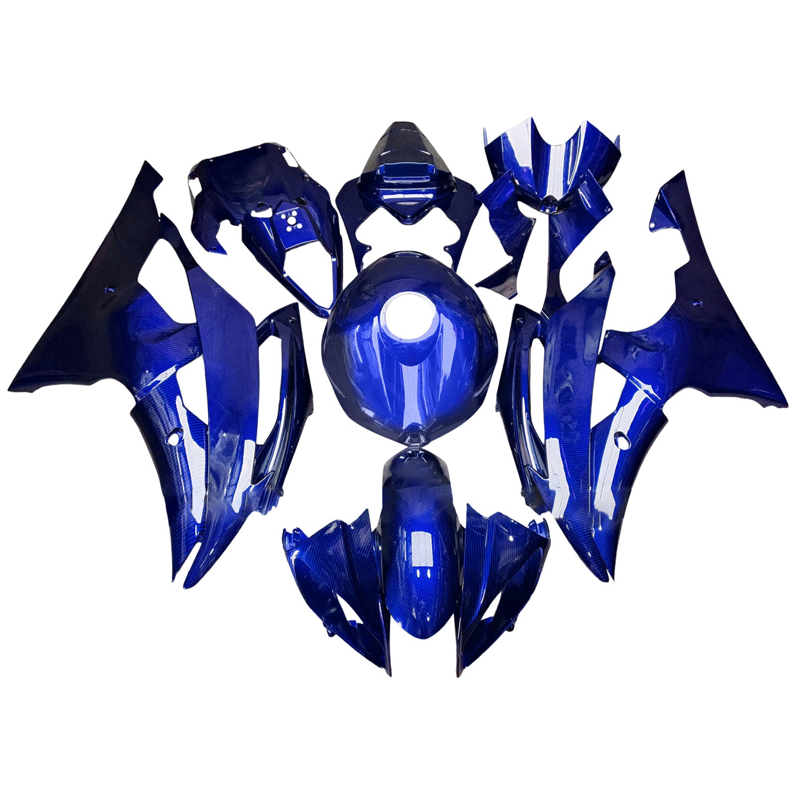 Amotopart 2008-2016 Yamaha YZF-R6 Blue Carbon Fiber Pattern Fairing Kit