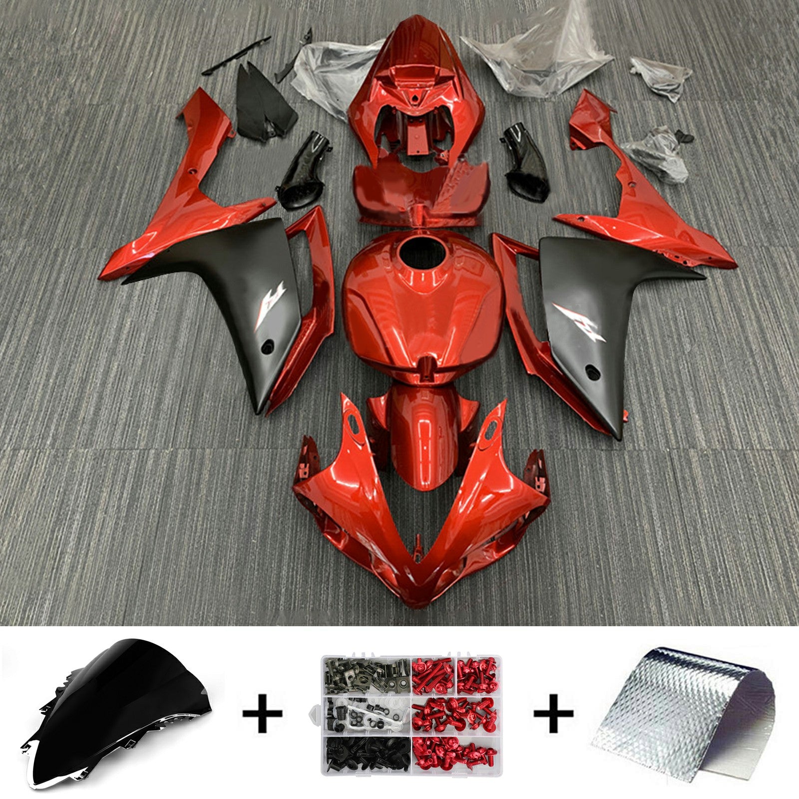 Amotopart 2007-2008 Yamaha YZF 1000 R1 Kit de carenado rojo brillante y gris mate