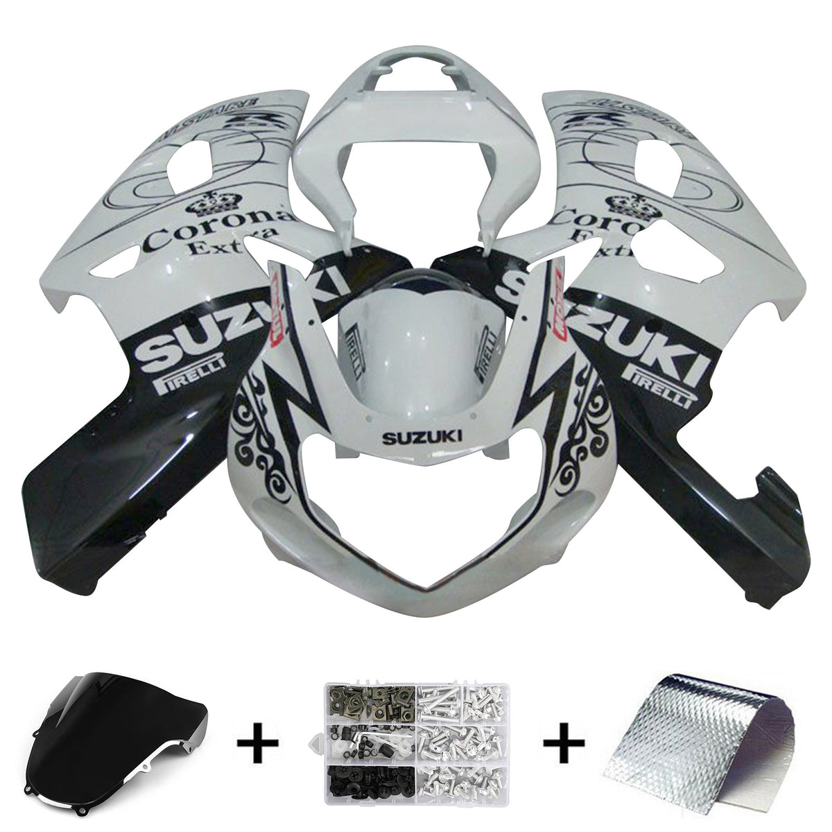 Amotopart 2000-2002 K1 K2 GSXR1000 Suzuki Kit de carénage noir et blanc