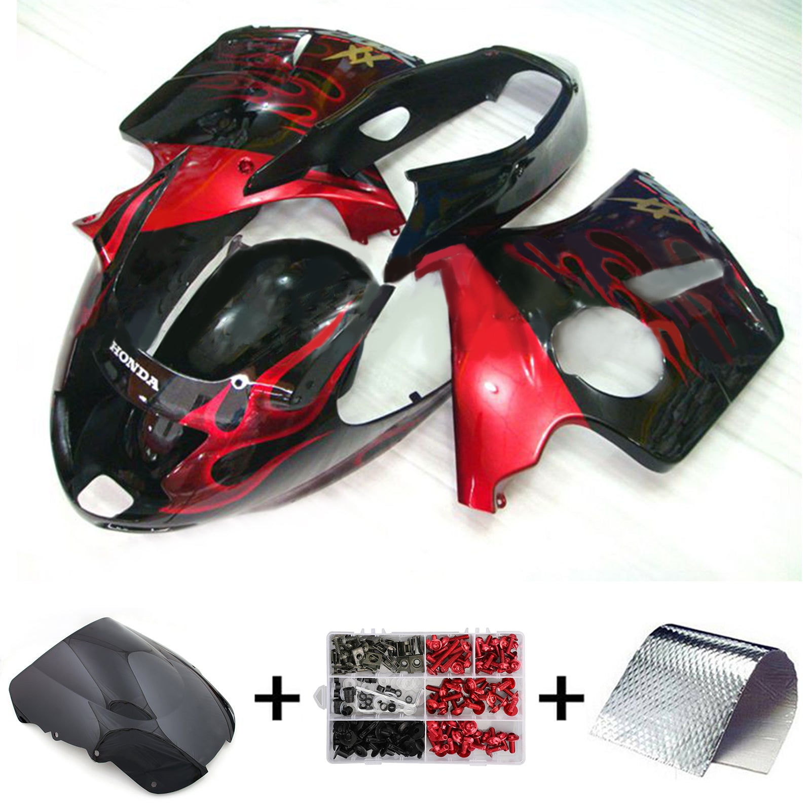 Amotopart 1996-2007 CBR1100XX SuperBlackBird ホンダ レッド&ブラック フェアリングキット