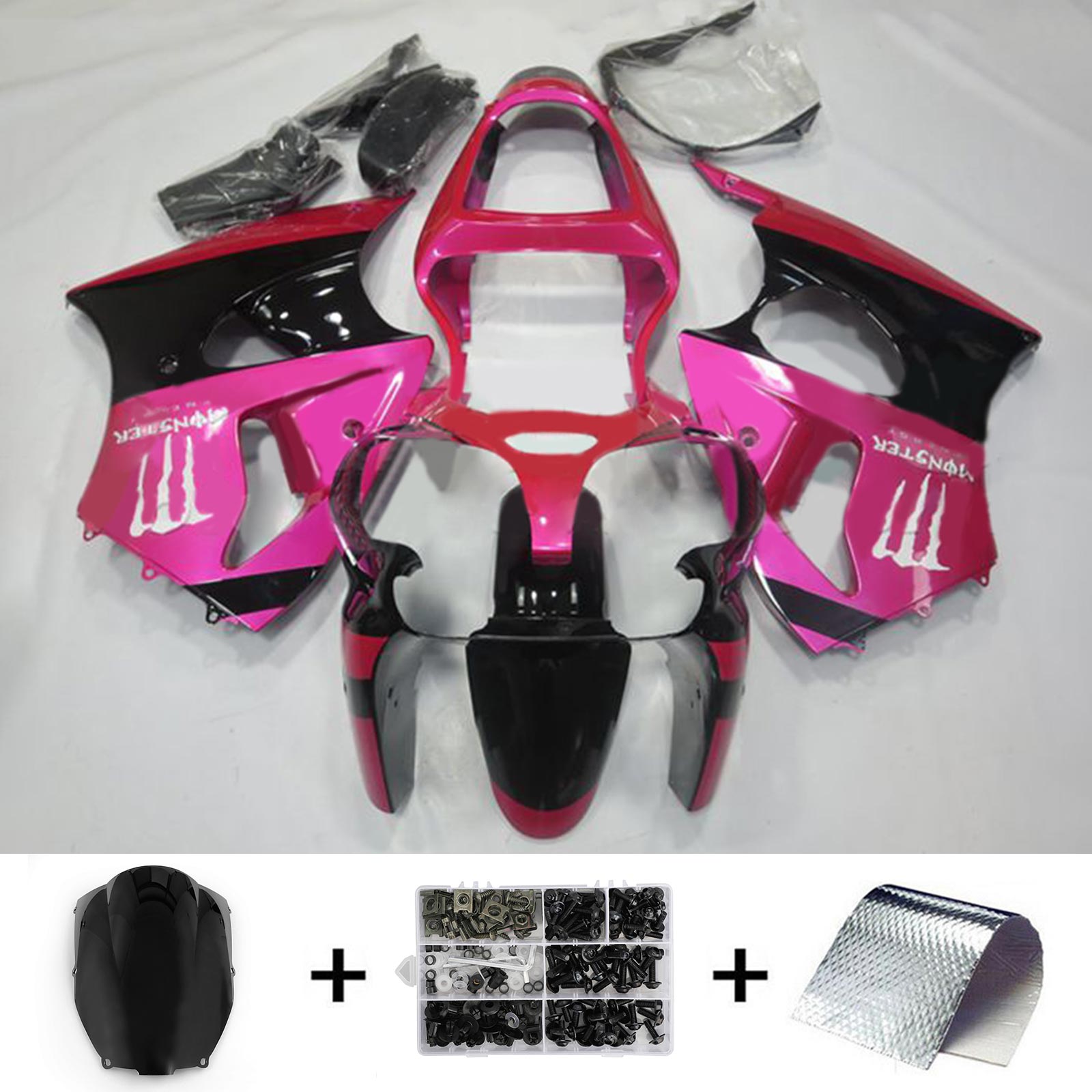 Amotopart ZX6R 636 2000-2002 ZZR600 2005-2008 Kawasaki Kit de carenado rosa y negro