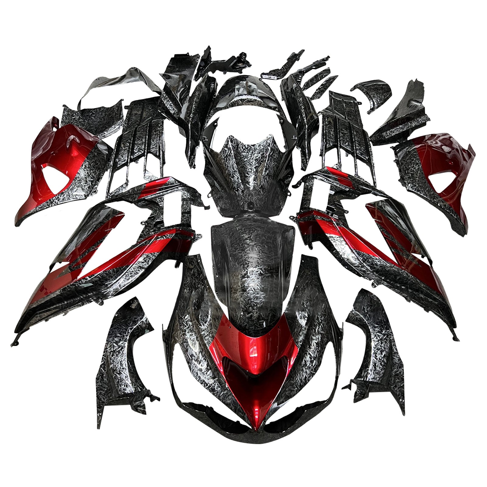 Amotopart 2012-2025 Kawasaki ZX14R ZZR1400 Forged Carbon Fiber Red Fairing Kit