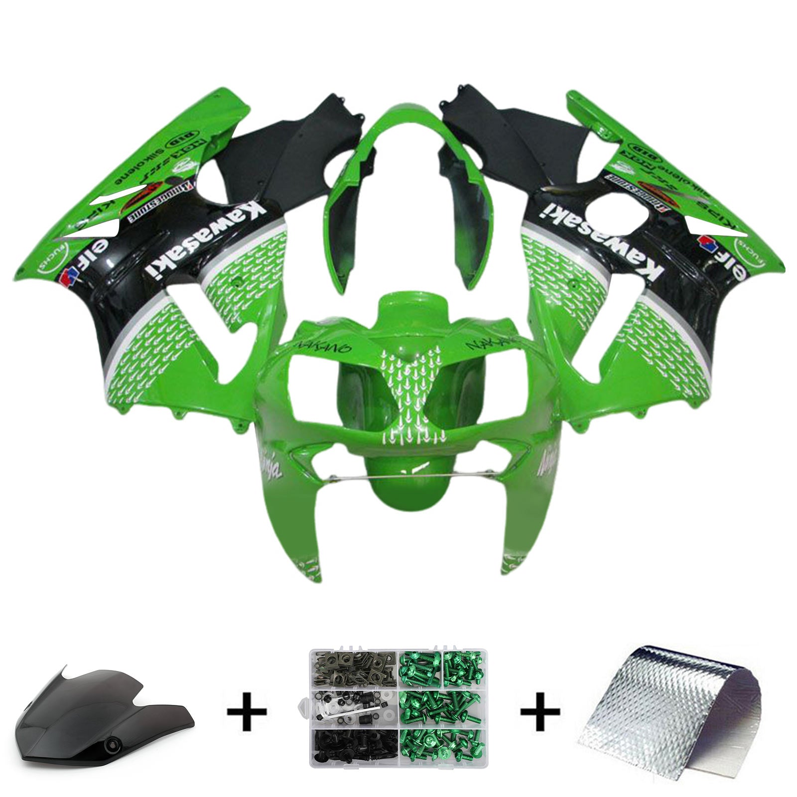 Amotopart 2002-2005  Kawasaki ZX12R Green Black & White Fairing Kit