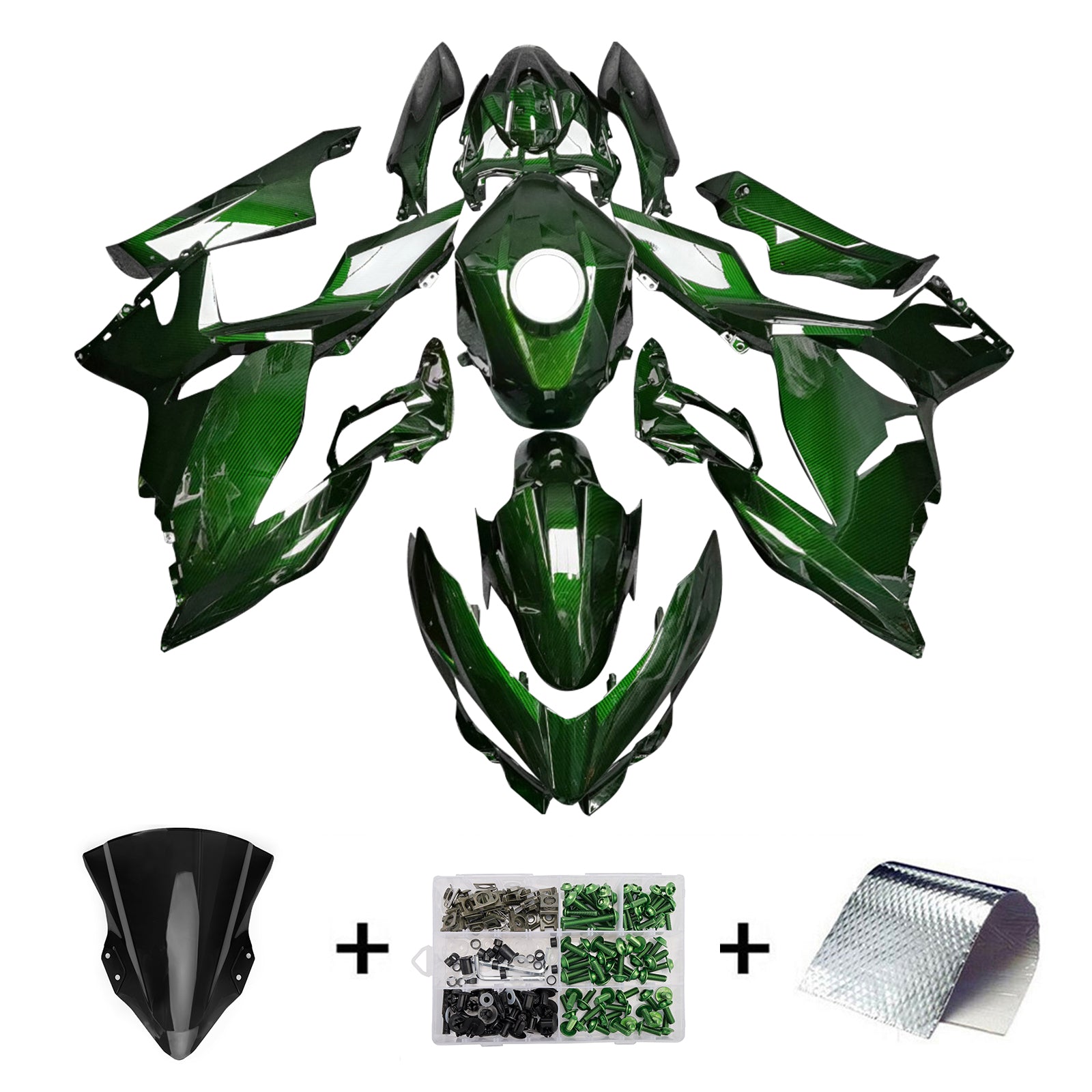 Amotopart 2018-2024 Kawasaki EX400 Ninja400 Carbon Fiber Pattern Green Fairing Kit