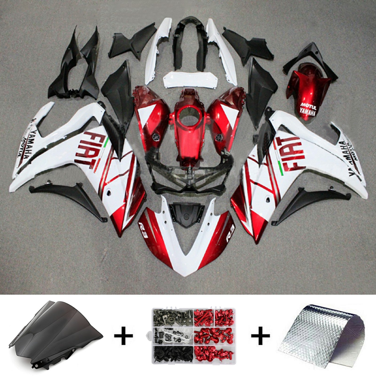 Amotopart YZF-R3 2014-2018 R25 2015-2017 Kit de carénage Yamaha rouge et blanc