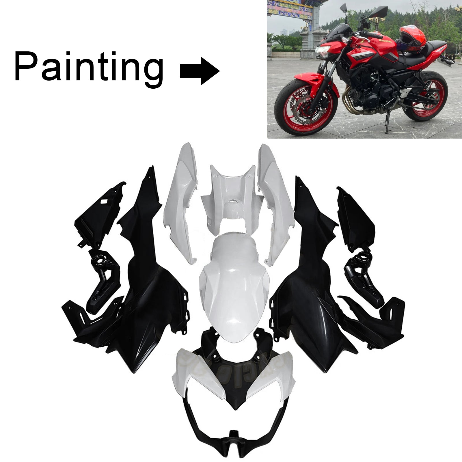 Amotopart 2020-2023 Kawasaki Z650 Red Black Fairing Kit