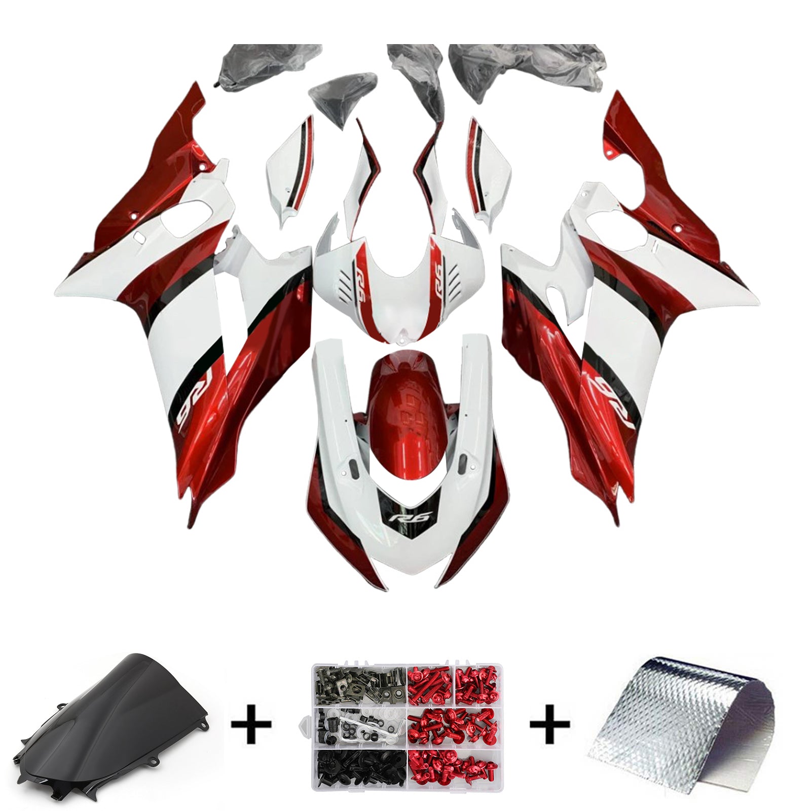 Amotopart 2017-2023 Yamaha YZF R6 Glossy White Red Fairing Kit