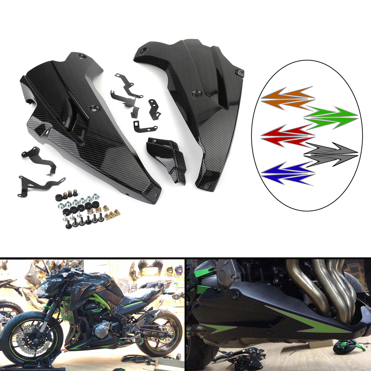 17-19 Kawasaki Z900 Couvercle De Panneau De Carénage Inférieur Latéral Carbone