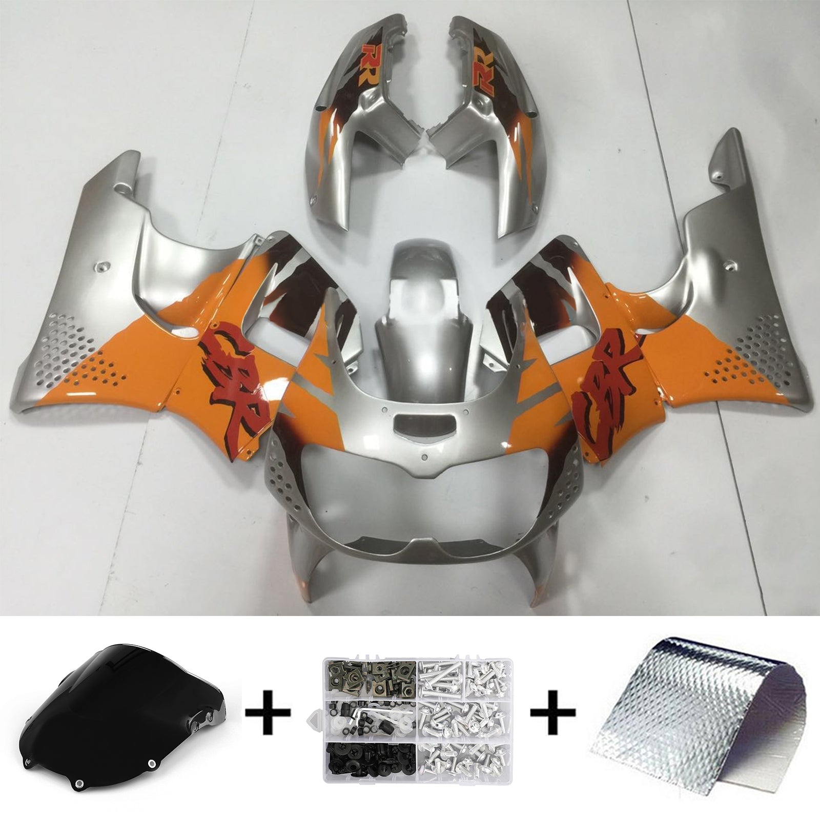 Amotopart 1994-1995 Honda CBR900RR Silver Black Fairing Kit