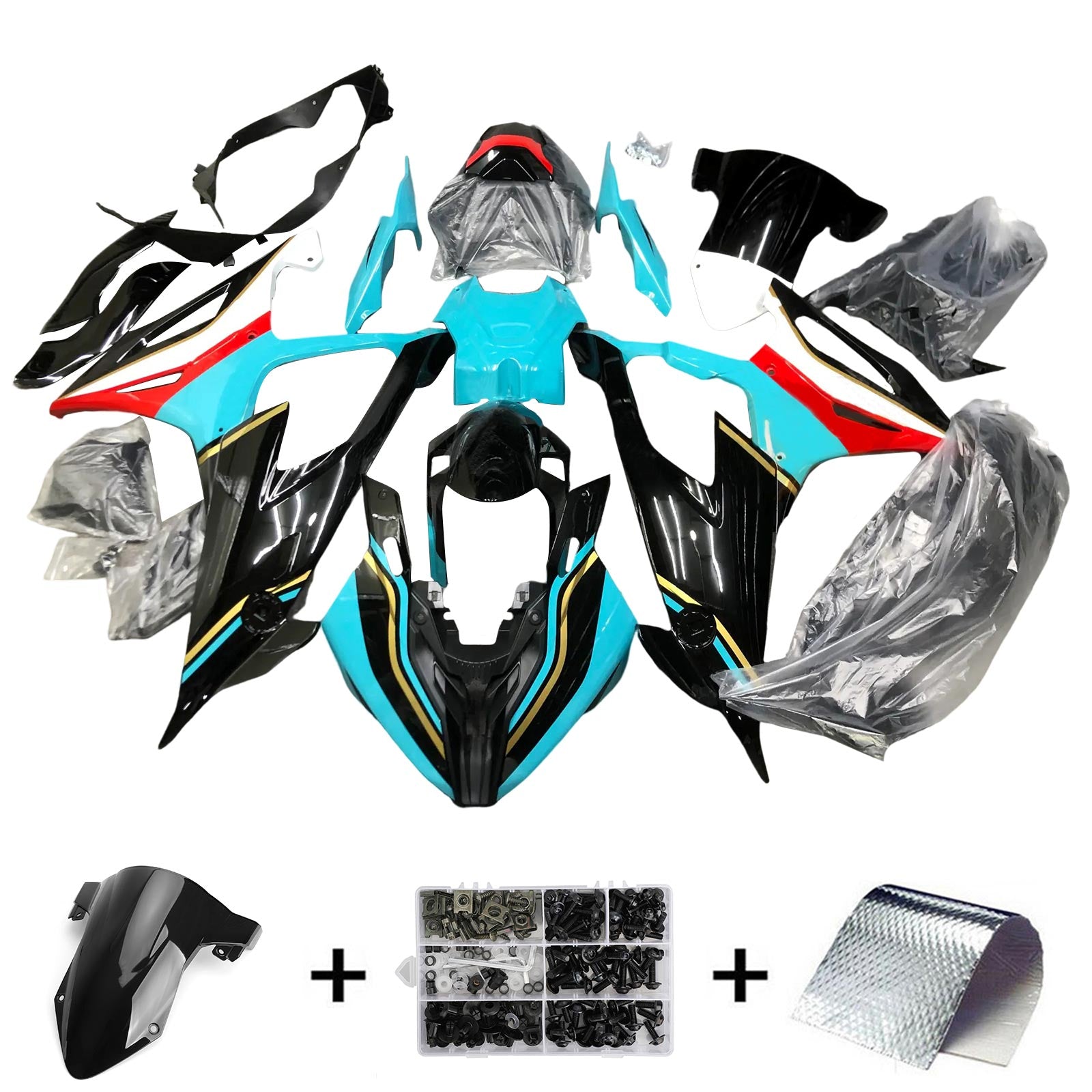 Amotopart BMW S1000RR 2019-2022 Kit de carénage bleu et rouge Style1