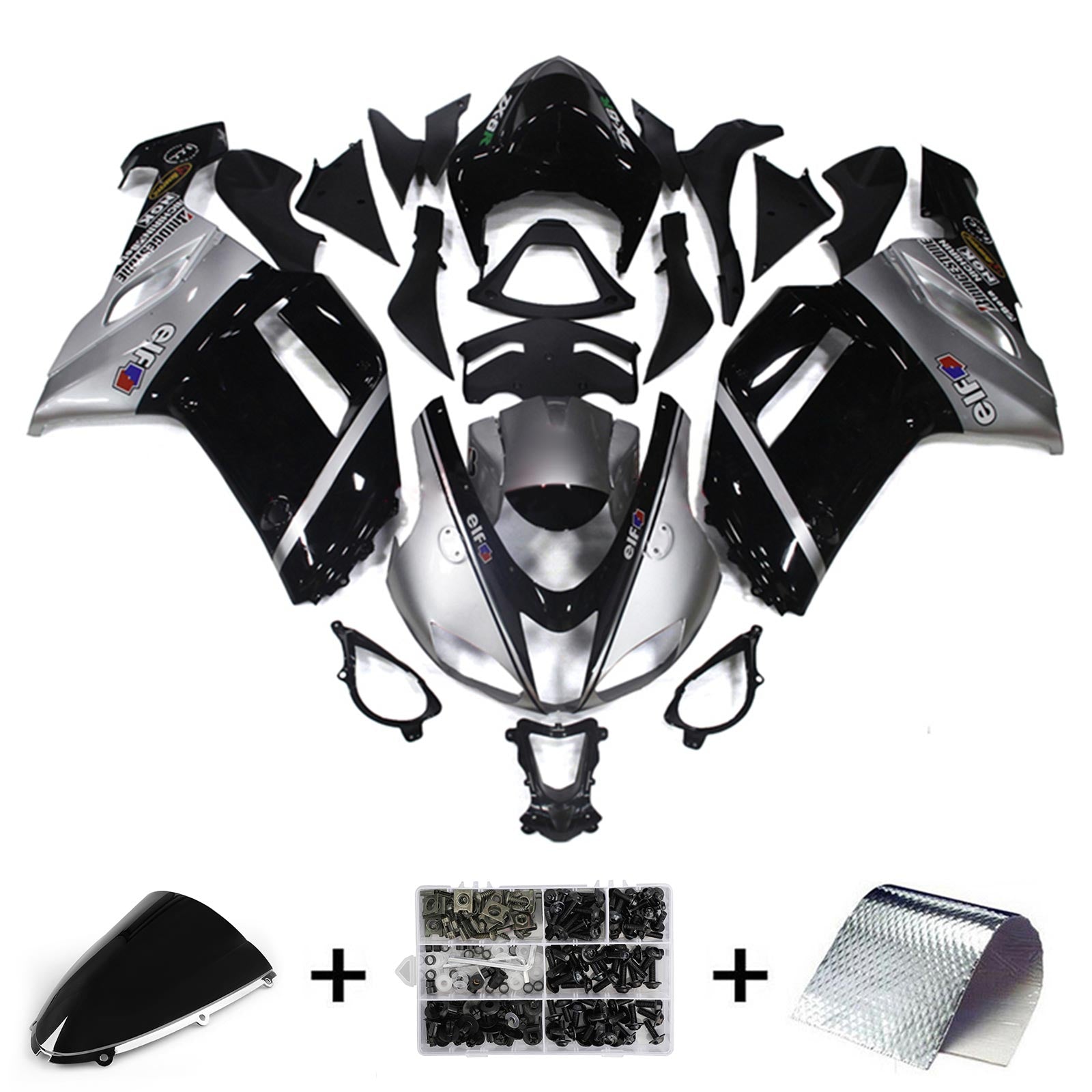 Amotopart 2007-2008 Kawasaki ZX6R 636 Black&Grey Fairing Kit