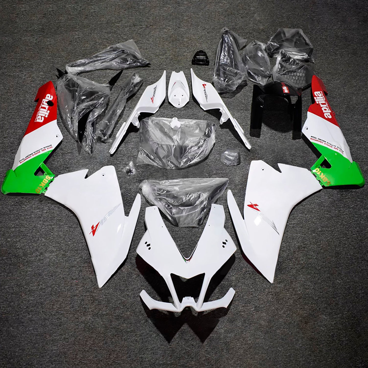 Amotopart 2009-2015 Aprilia RSV4 1000 White Red Green Fairing Kit