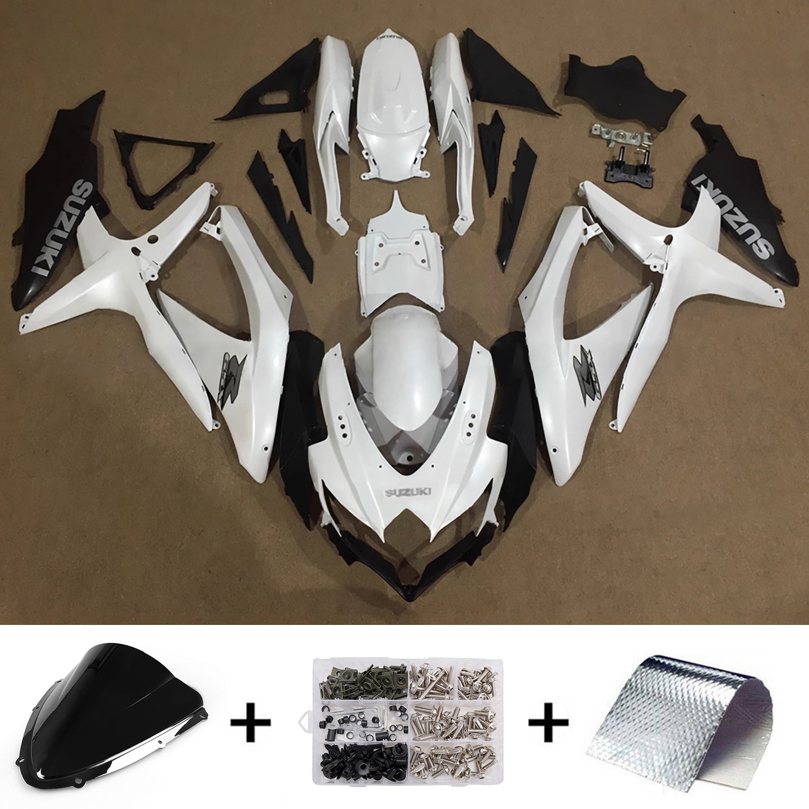 Amotopart 2008-2010 Suzuki GSXR 600/750 White Black Fairing Kit