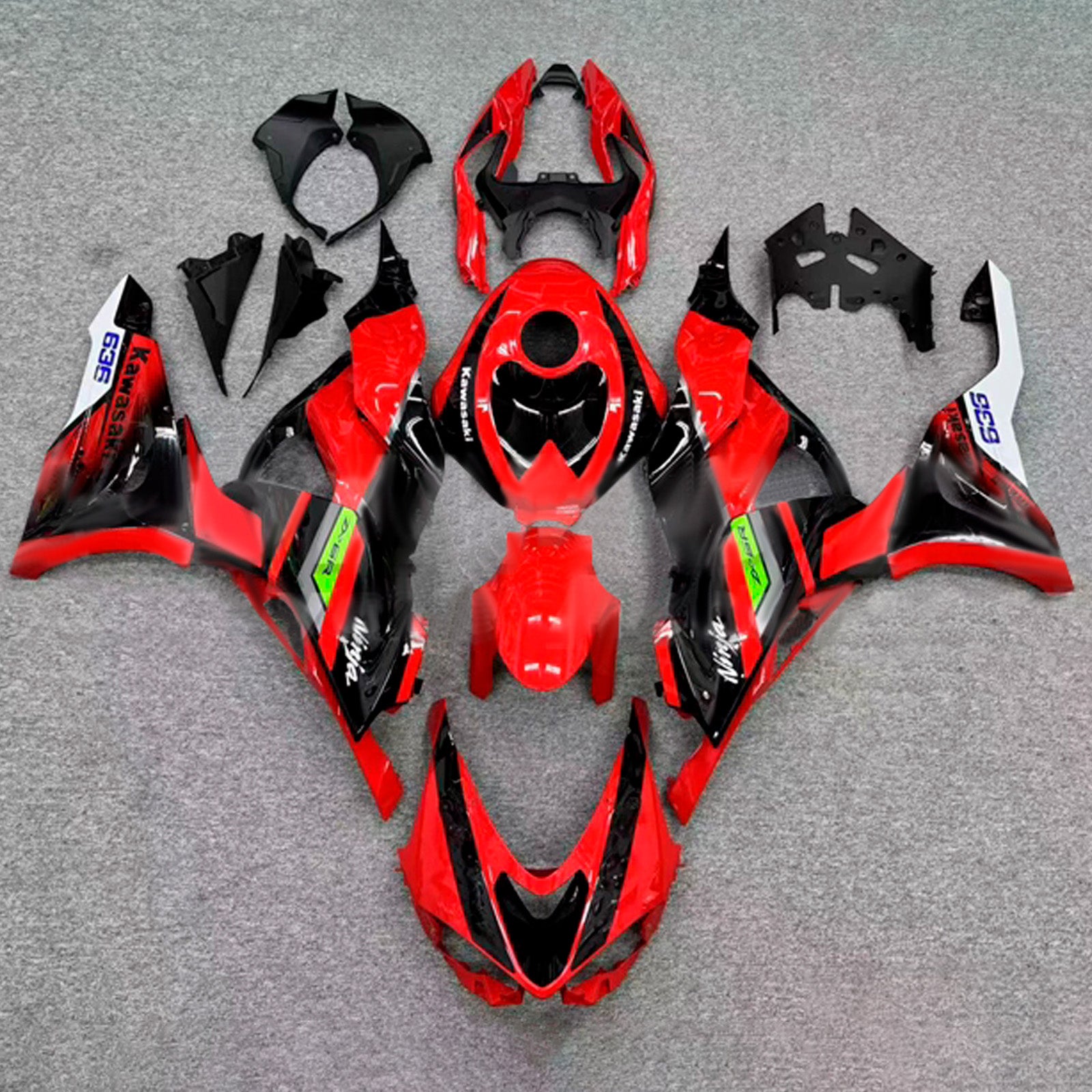 Amotopart 2024-2025 Kawasaki ZX-6R Red Black Fairing Kit