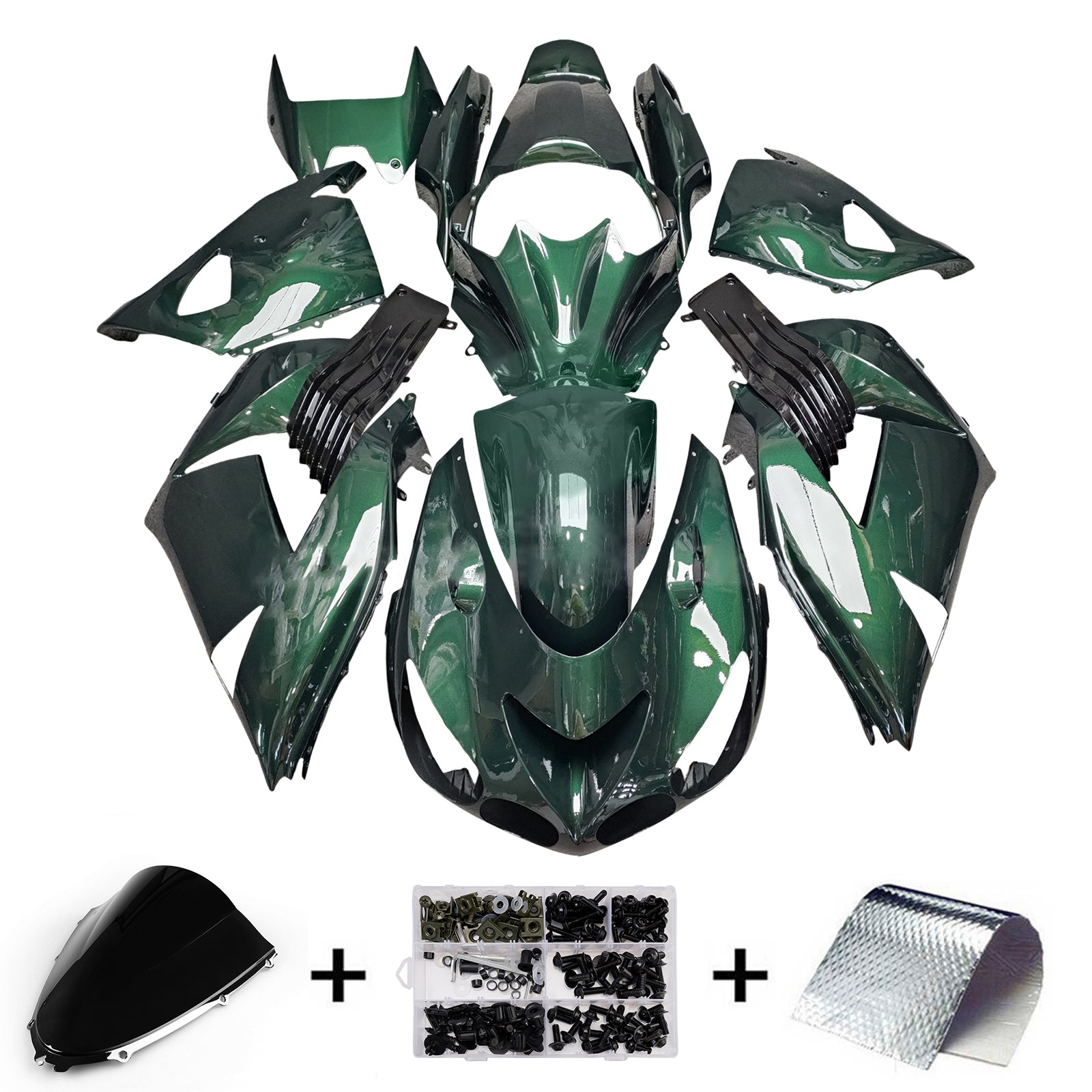 Amotopart 2012-2025 Kawasaki ZX14R ZZR1400 Deep Green Fairing Kit