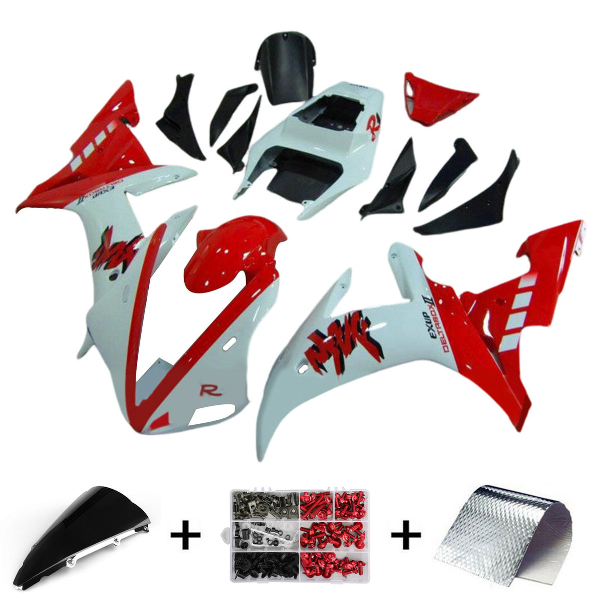 Amotopart 2002-2003 Yamaha YZF R1 Glossy White Red Fairing Kit