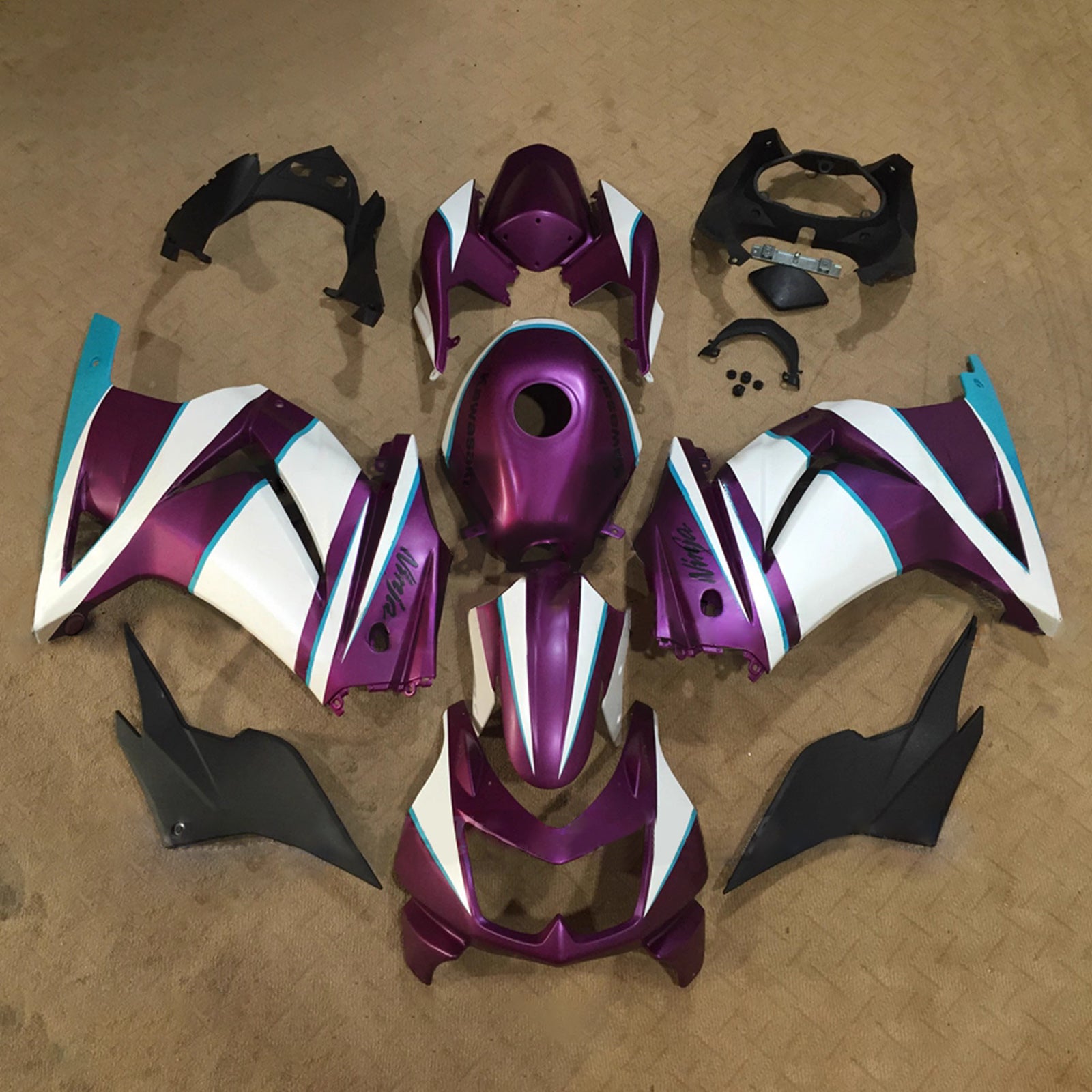 Amotopart 2008-2012 Kawasaki EX250/Ninja250R Purple White Blue Fairing Kit