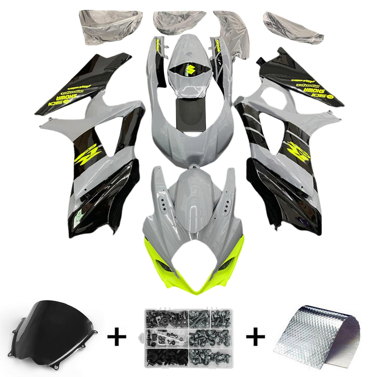 Amotopart 2007-2008 Suzuki GSXR1000 K7 Kit de carénage gris et jaune Style1