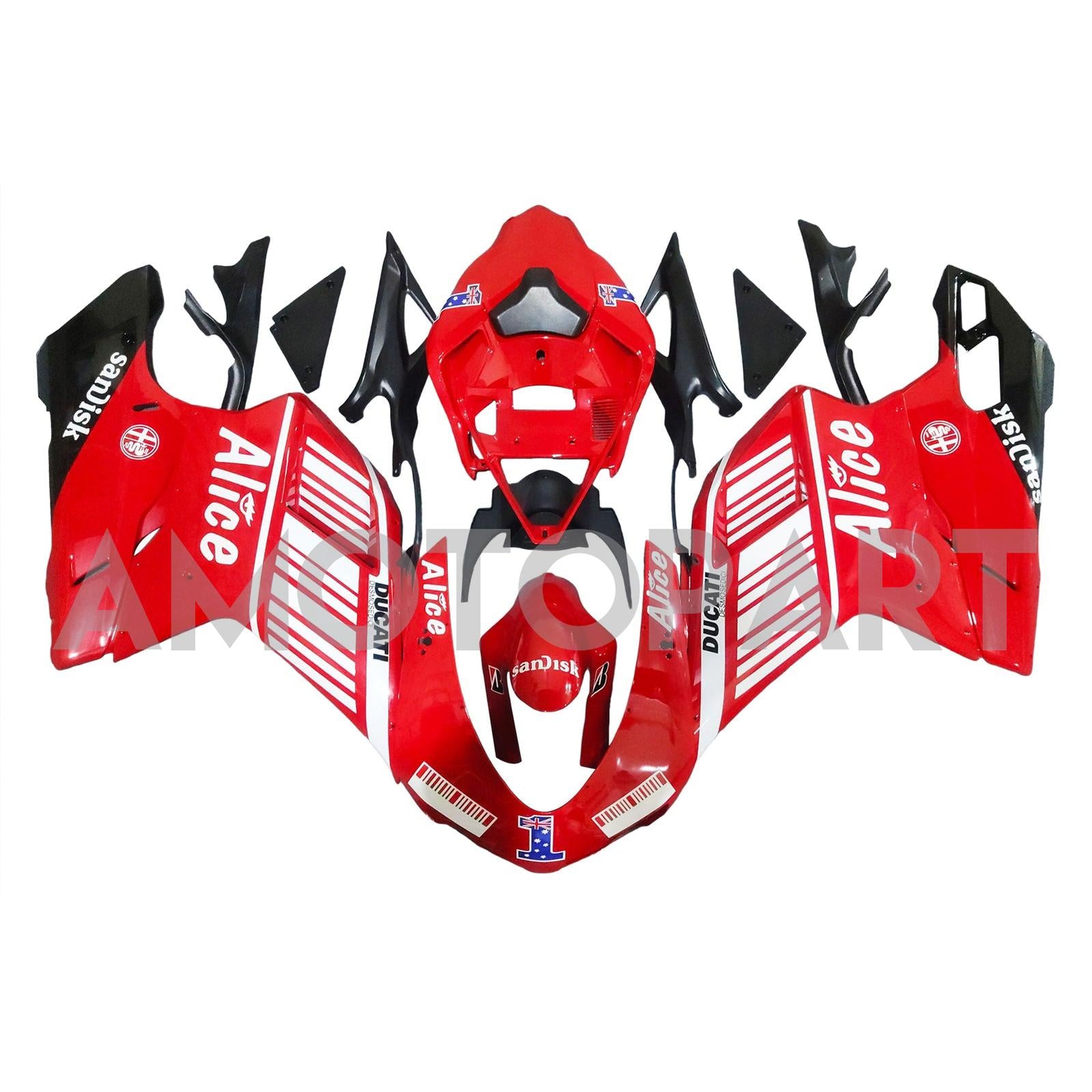 Amotopart 2007-2011 Ducati 1098/1198/848 Red Black White Fairing Kit