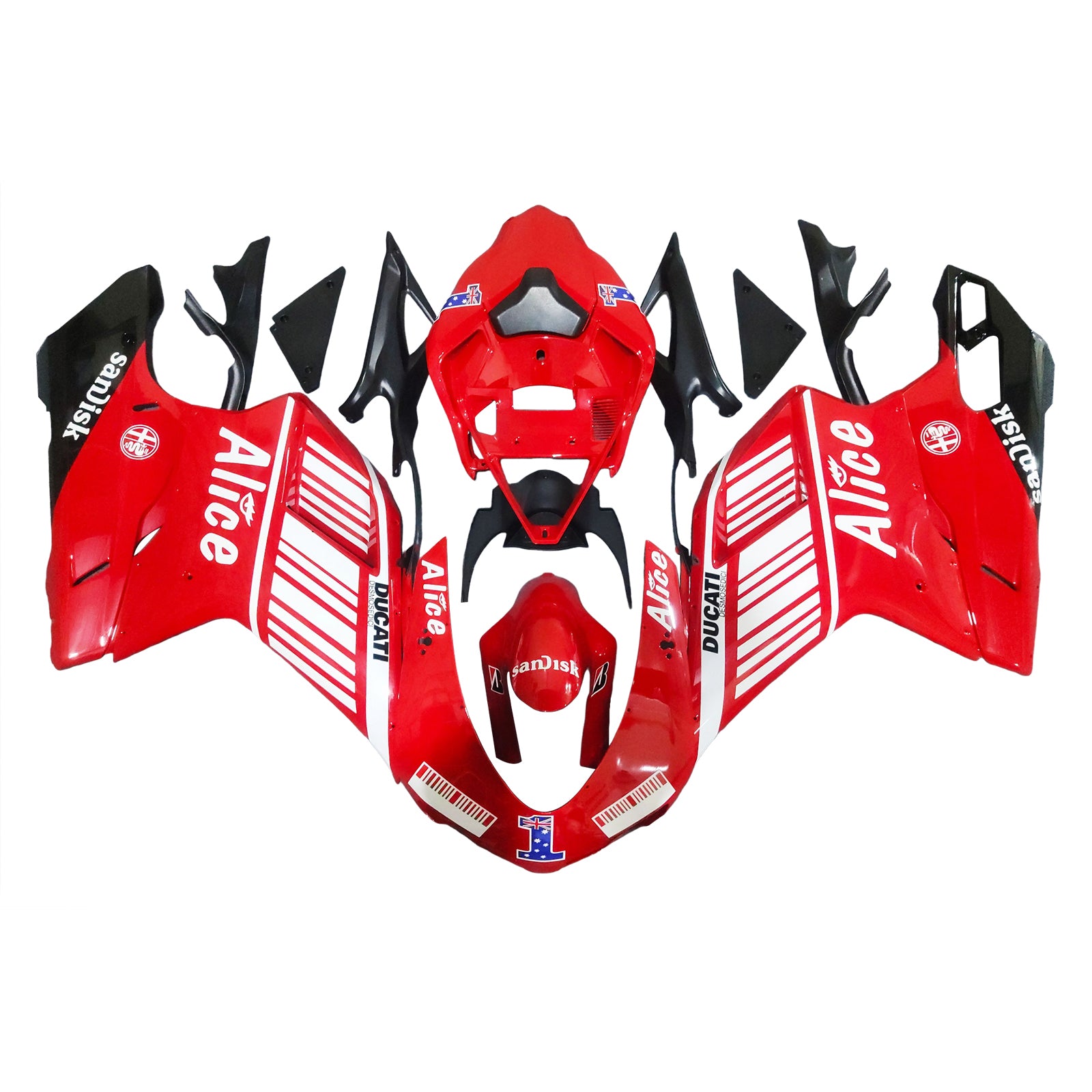 Amotopart 2007-2011 Ducati 1098/1198/848 Red Black White Fairing Kit