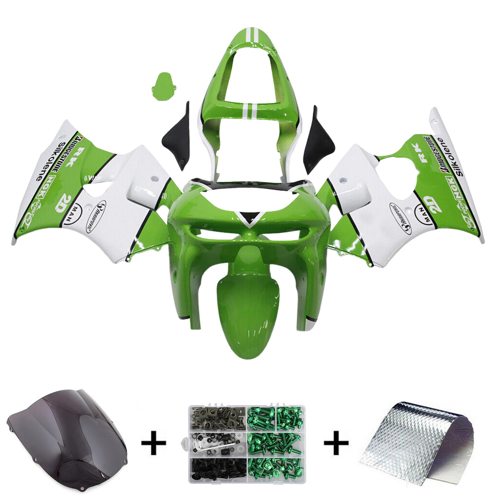 Amotopart 1998-1999 Kawasaki ZX6R White Green Fairing Kit