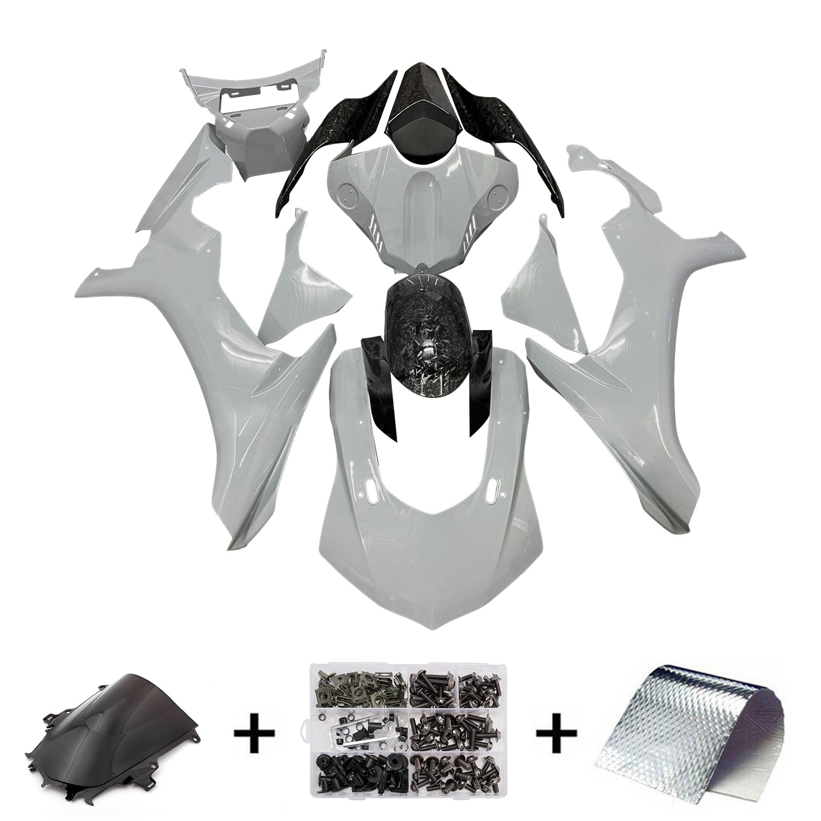 Amotopart 2015-2019 Yamaha YZF-R1 Grey & Black Forged Carbon Fiber Pattern Fairing Kit