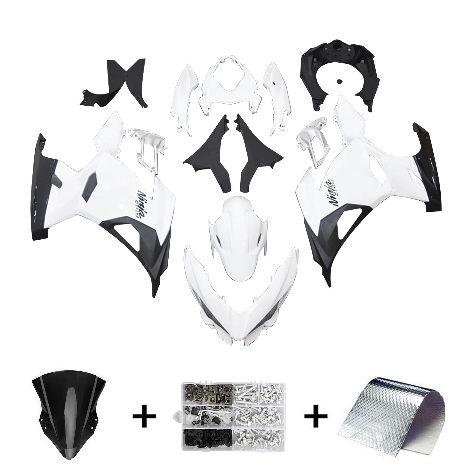 Amotopart 2018-2024 Kawasaki EX400 Ninja 400 Kit de carénage blanc et noir