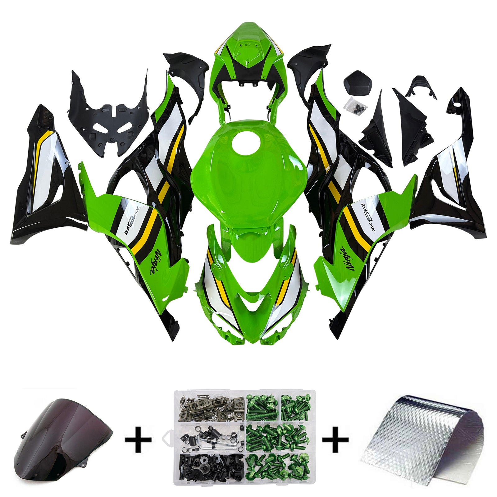 Amotopart 2024-2026 Kawasaki ZX-6R Green White Fairing Kit