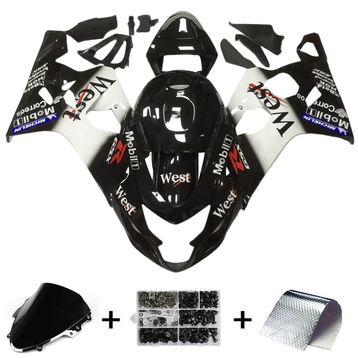 Amotopart 2004-2005 K4 GSXR 600/750 Suzuki Blanco y Negro Styl3 Kit de carenado