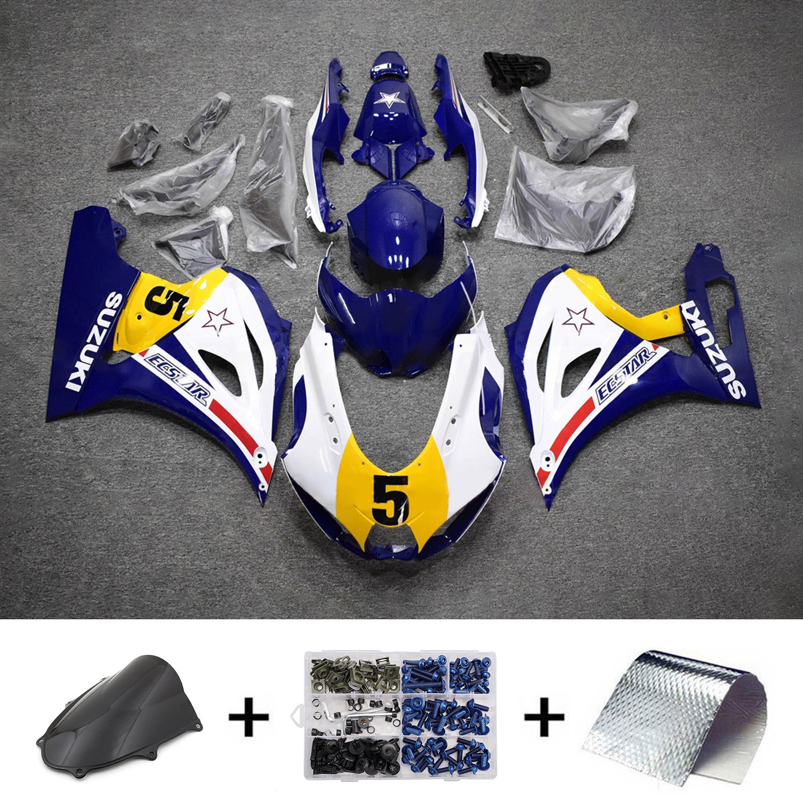 Zestaw owiewek Amotopart 2017-2025 Suzuki GSXR1000 niebiesko-biało-żółty
