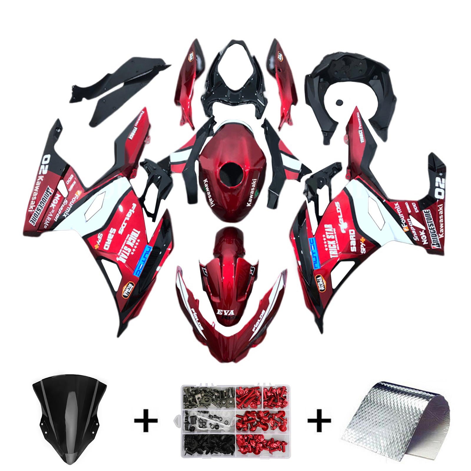 Amotopart 2018-2024 Kawasaki EX400 Ninja400 Kit de carenado rojo oscuro