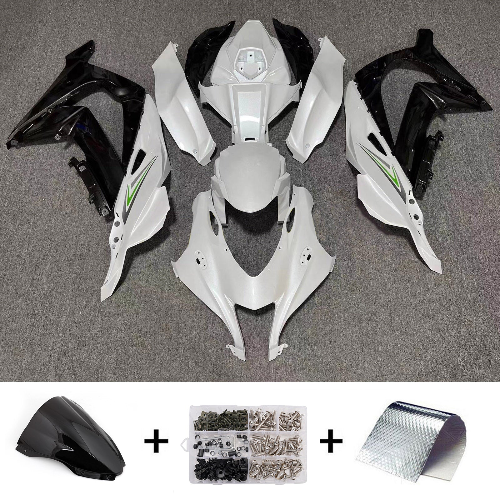 Amotopart 2016-2020 Kawasaki ZX10R White Black Fairing Kit