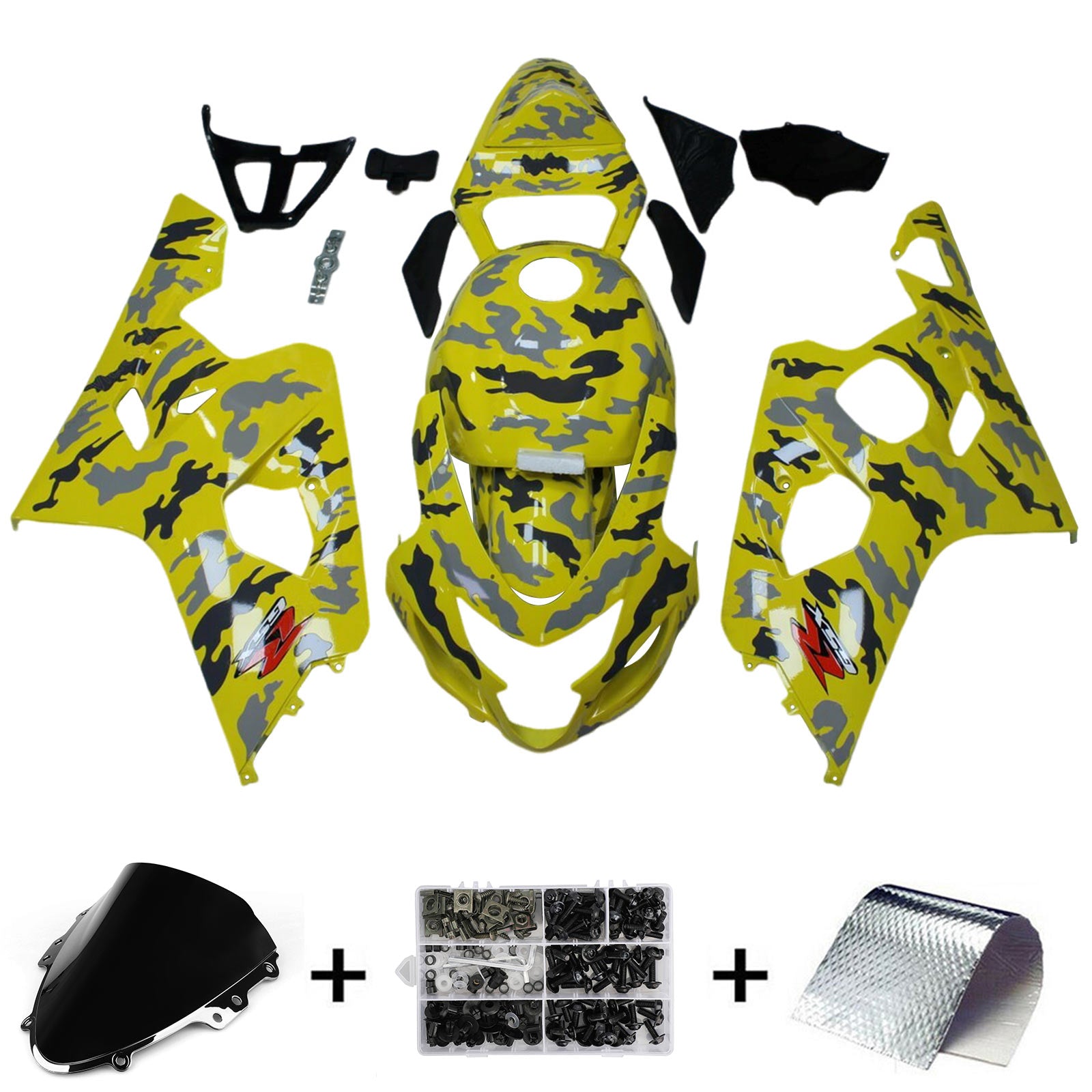 Amotopart 2004-2005 K4 GSXR 600/750 Suzuki Camo Kit de carenado amarillo y gris