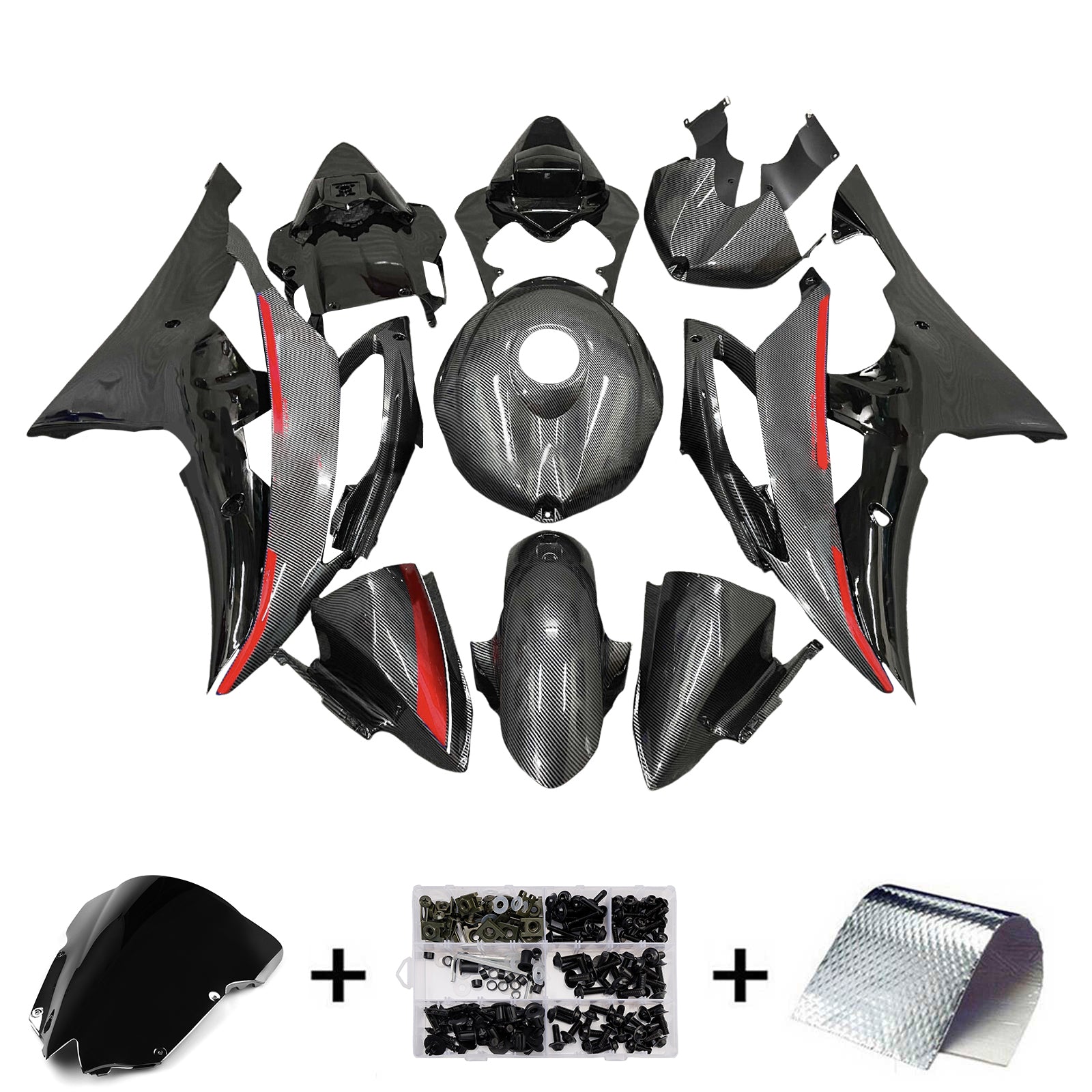 Amotopart 2008-2016 Yamaha YZF-R6 Grey & Black Carbon Fiber Pattern Fairing Kit