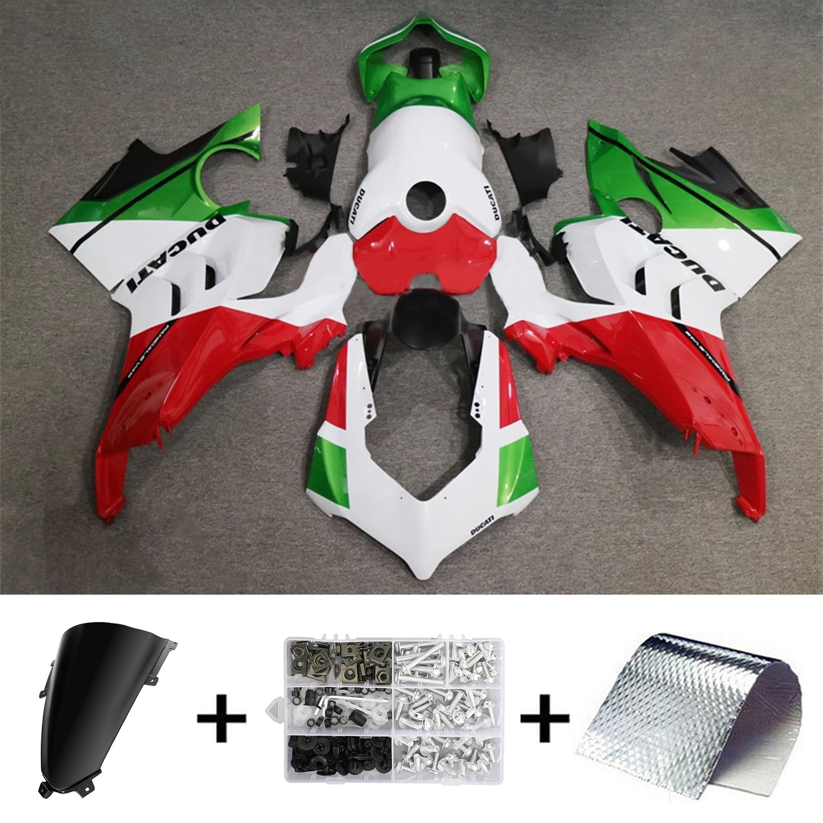 Amotopart Ducati Panigale 20-21 V4 V4S y 21-22 V4SP y 19-22 V4R Kit de carenado blanco rojo y verde