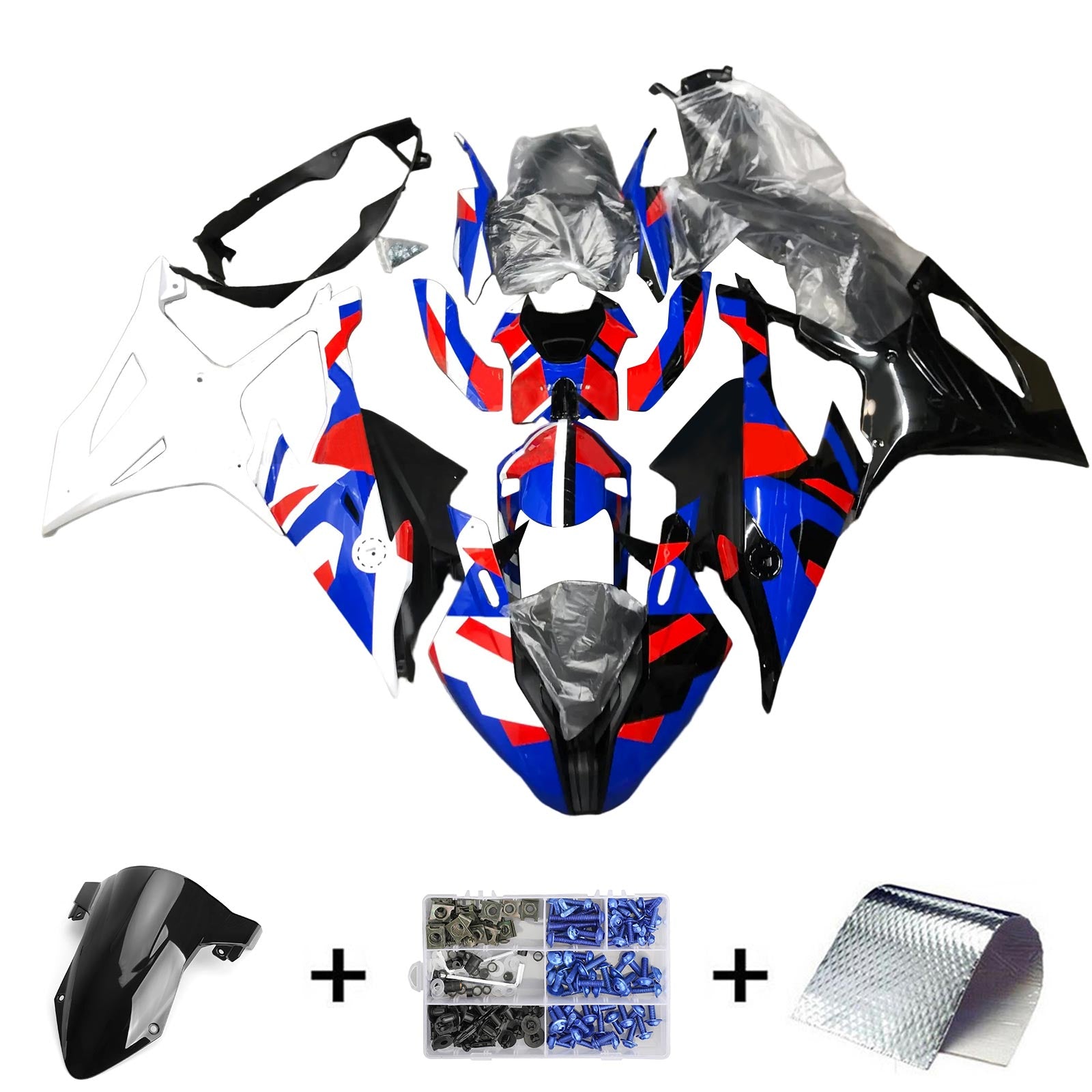 Amotopart BMW S1000RR 2019-2022 Kit de carénage bleu et rouge Style 5