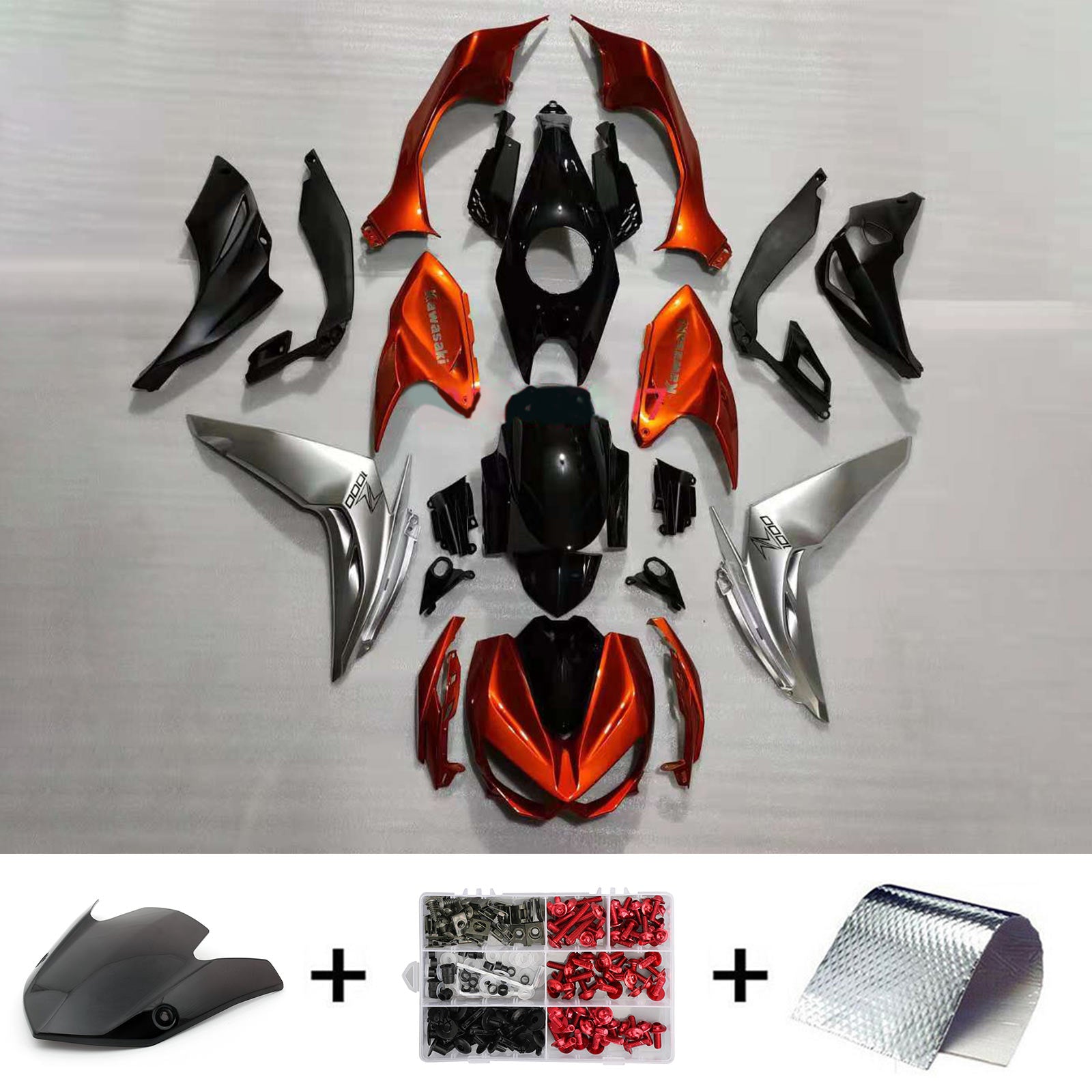 Amotopart 2014-2017 Z1000 Kawasaki Kit de carenado naranja y plateado