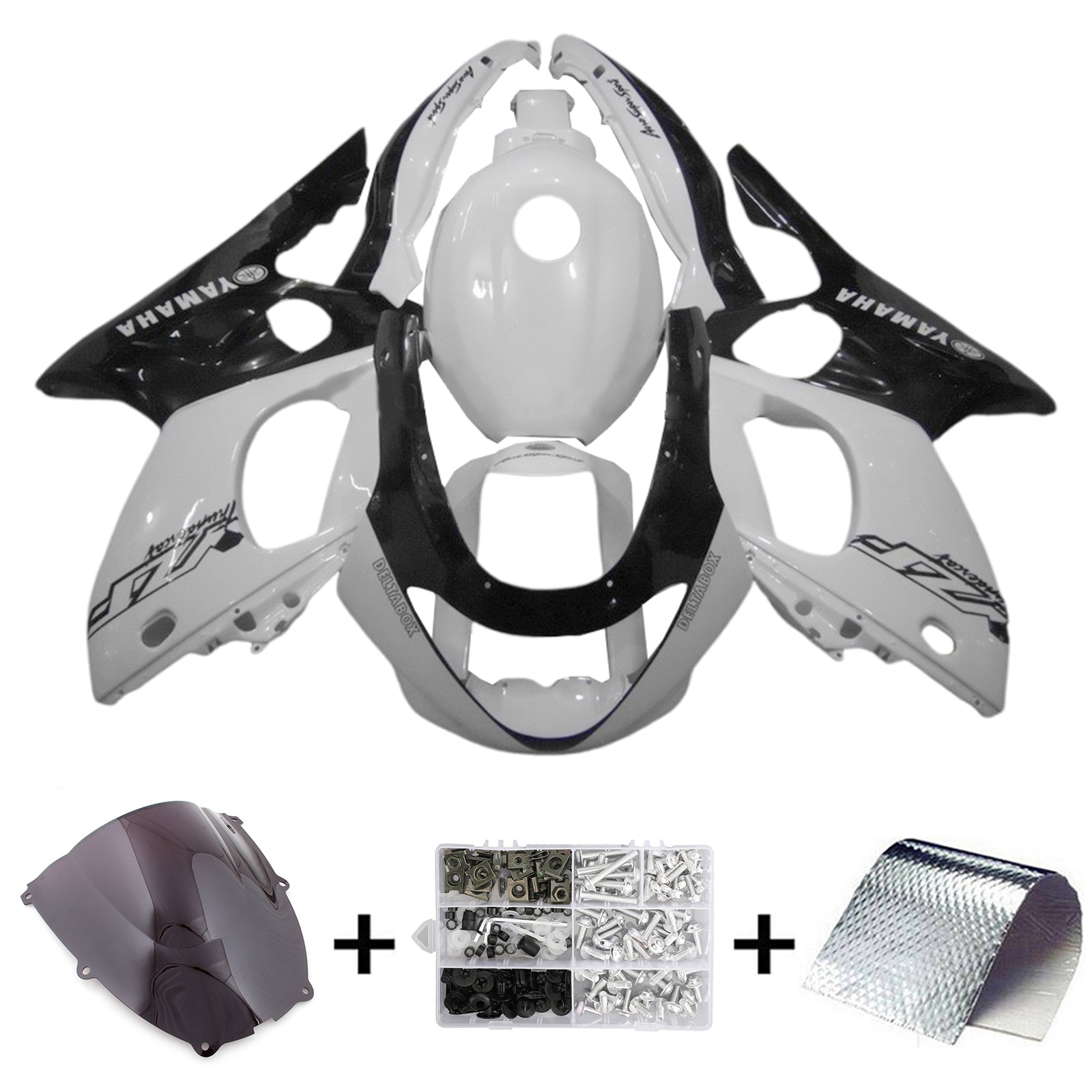 Amotopart 1996-2007 Yamaha YZF 600R Thundercat Black White Fairing Kit