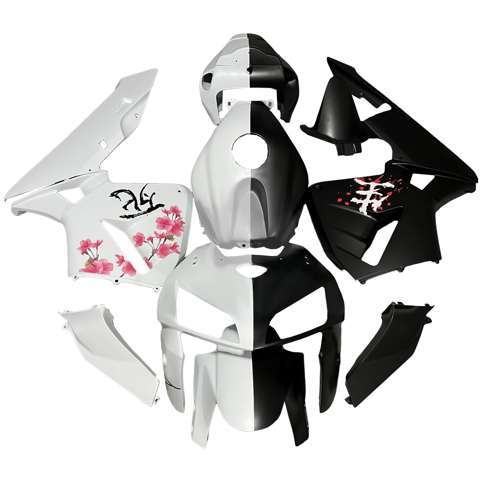 Amotopart 2005-2006 Honda CBR600RR Black White Cherry Blossom Fairing Kit